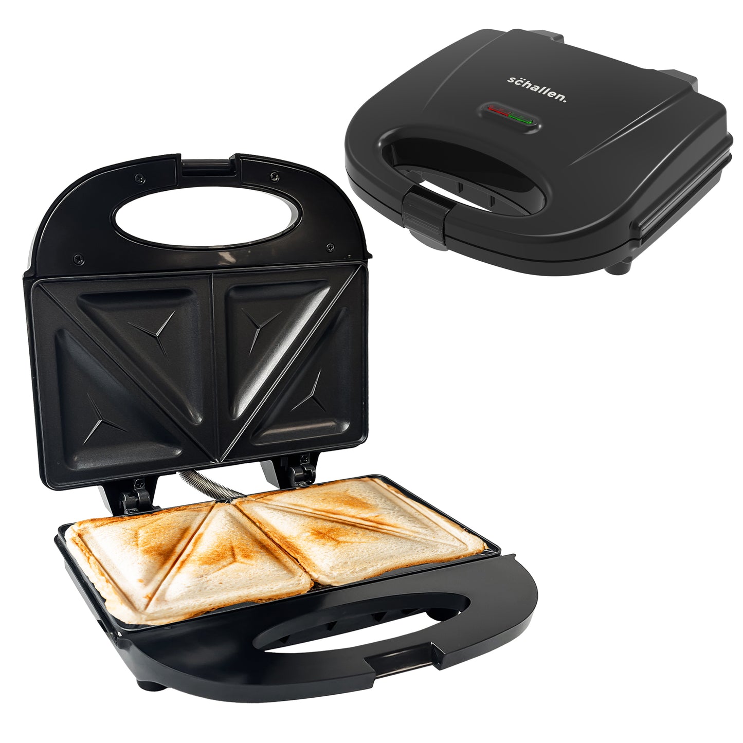 Schallen Black Sandwich Maker Butty Toaster Toastie Maker Making Machine with Non-Stick Coating & Heat Insulated Handle - Safety Thermal Cut-Out, Thermo Control & Locking System LED Light (Black)