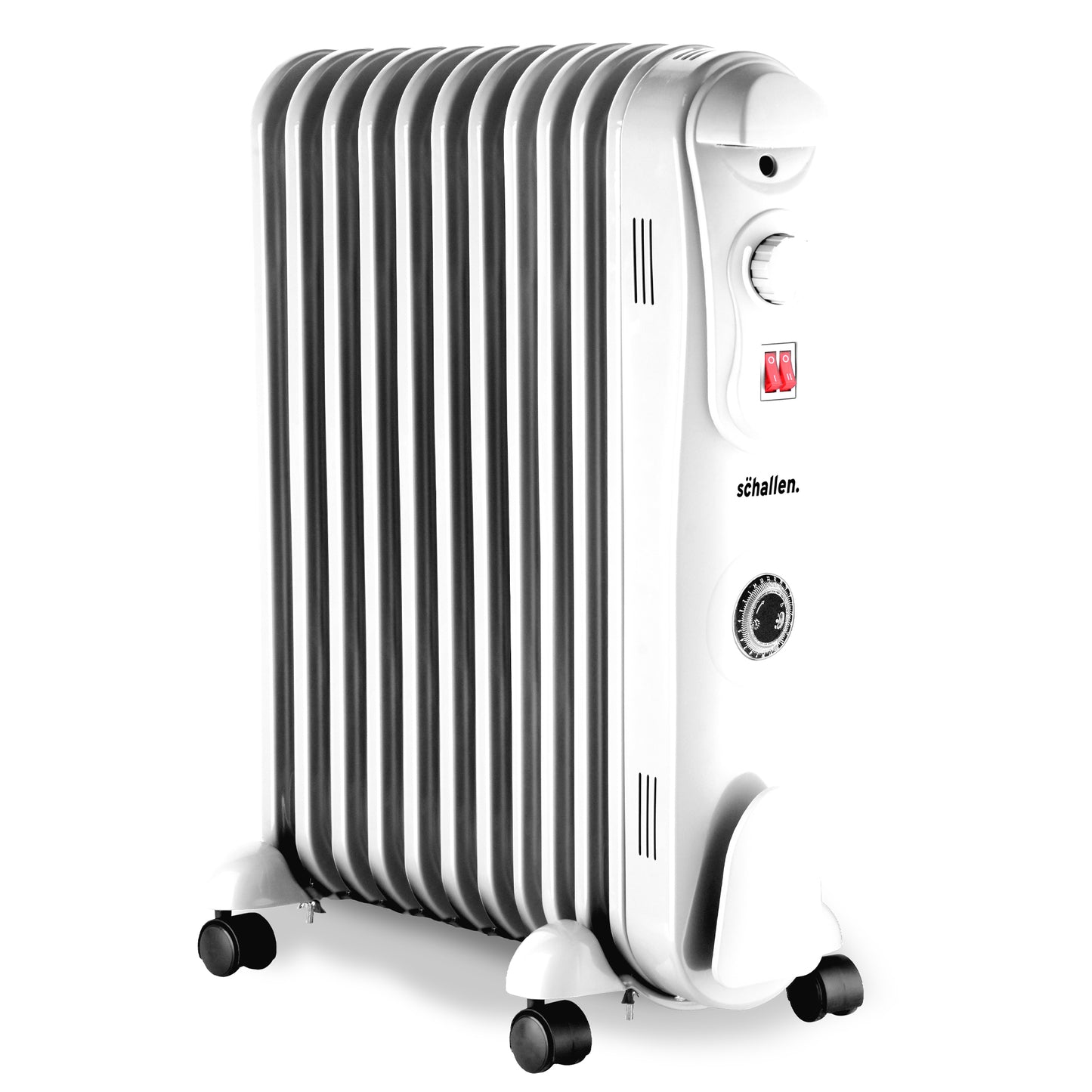 Schallen White 2500W 11 Fin Portable Electric Slim Oil Filled Radiator Heater with Timer