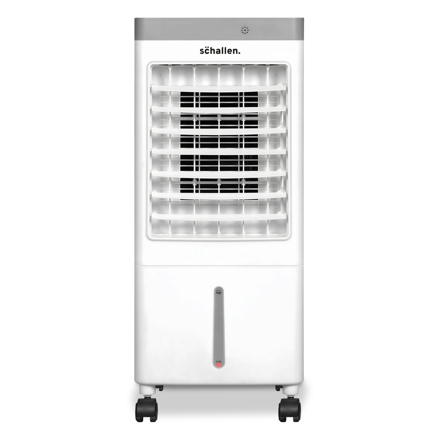 Schallen Portable Air Cooler for Home & Office Use, Sleek Design 3 Speed Settings with Large 10 Litre Water Tank, Remote Control, 65W (White & Grey)
