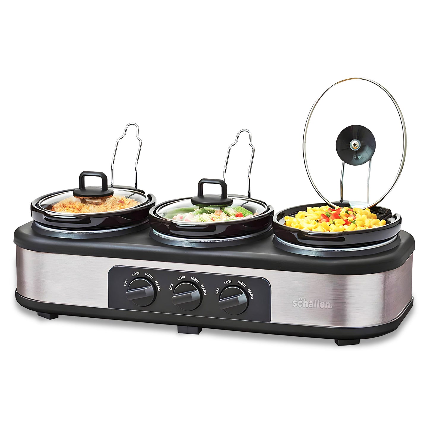 Schallen Triple 3 x 1L Stainless Steel Stew and Stir Slow Cooker Cooking Machine