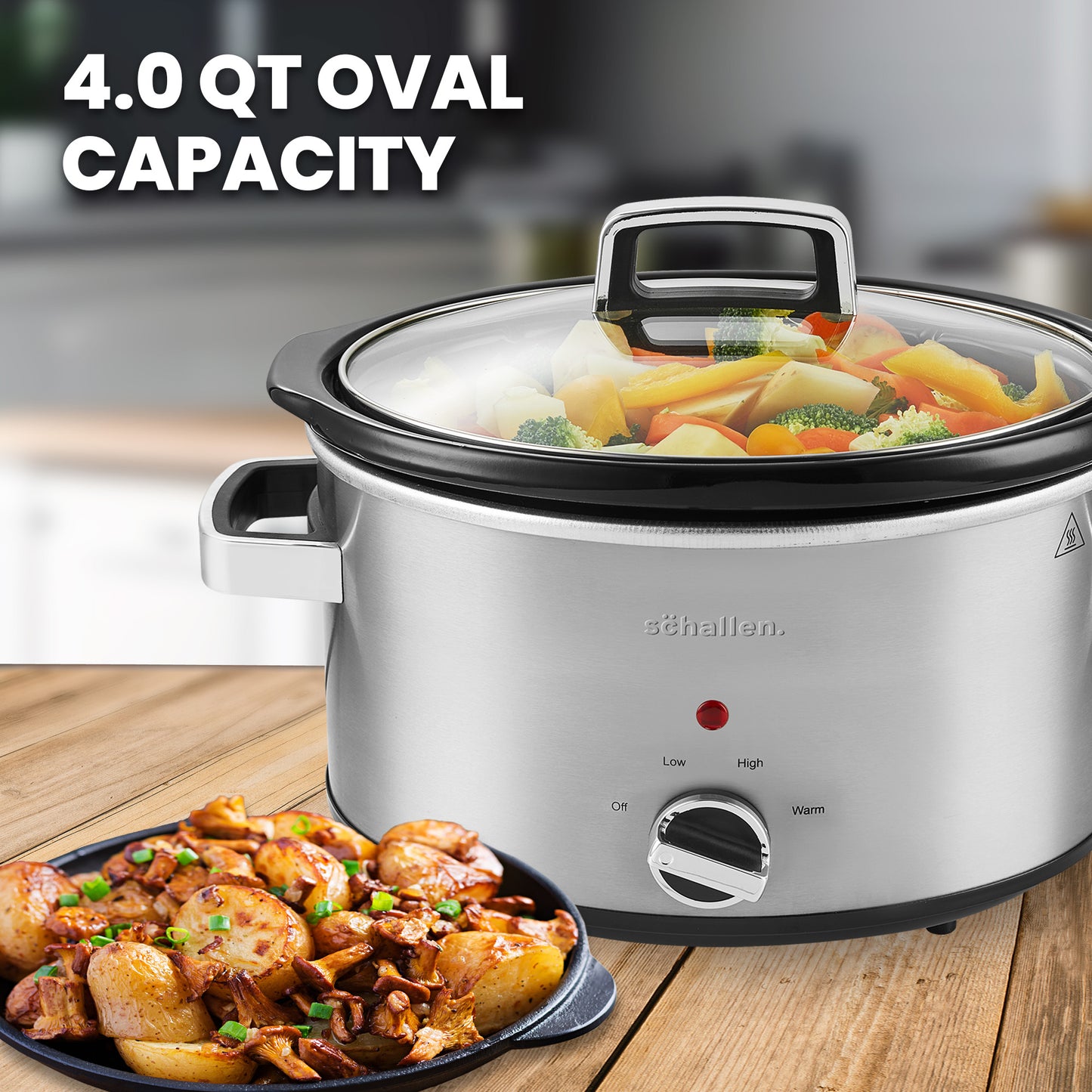 Schallen 4L Stainless Steel Stew and Stir Slow Cooker Cooking Machine