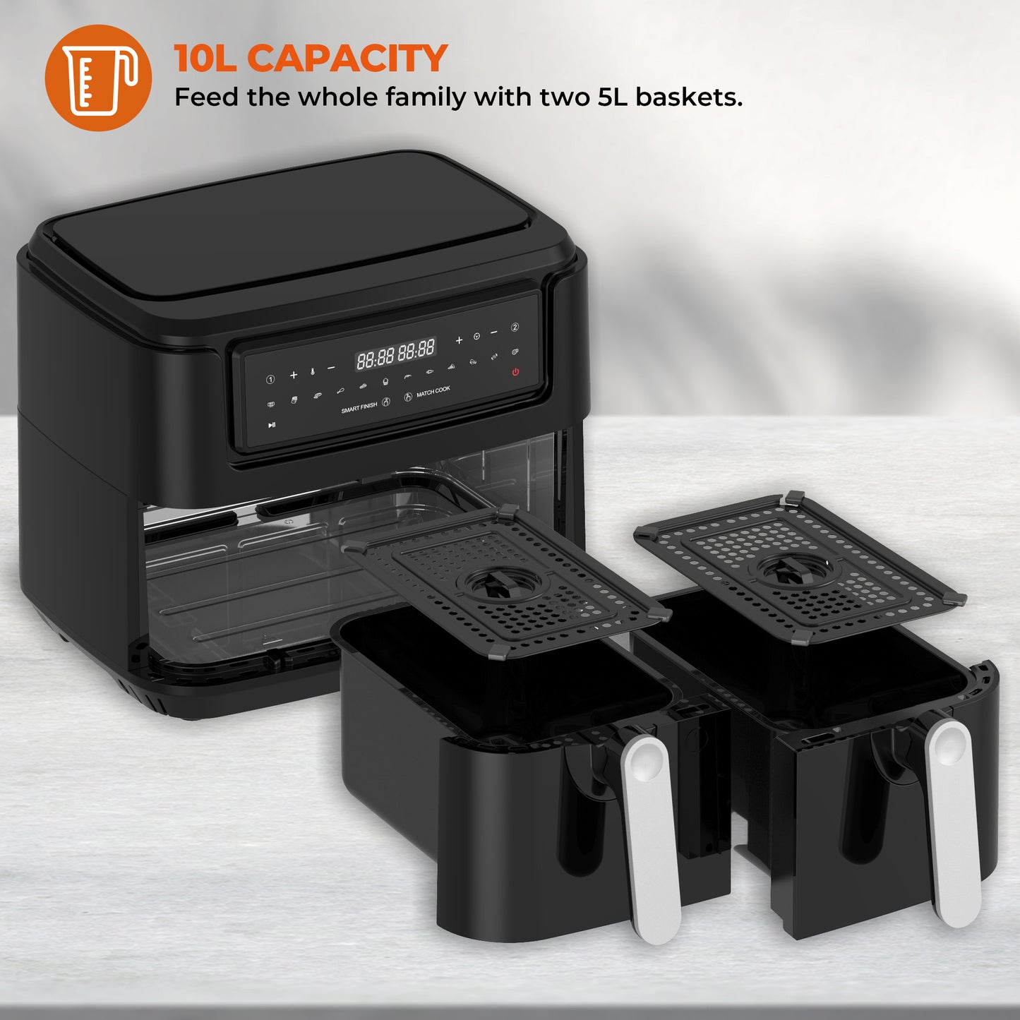 Schallen Black Dual Air Fryer, Digital, 10 Preset Functions, Low Running Cost and 60 Min Timer 