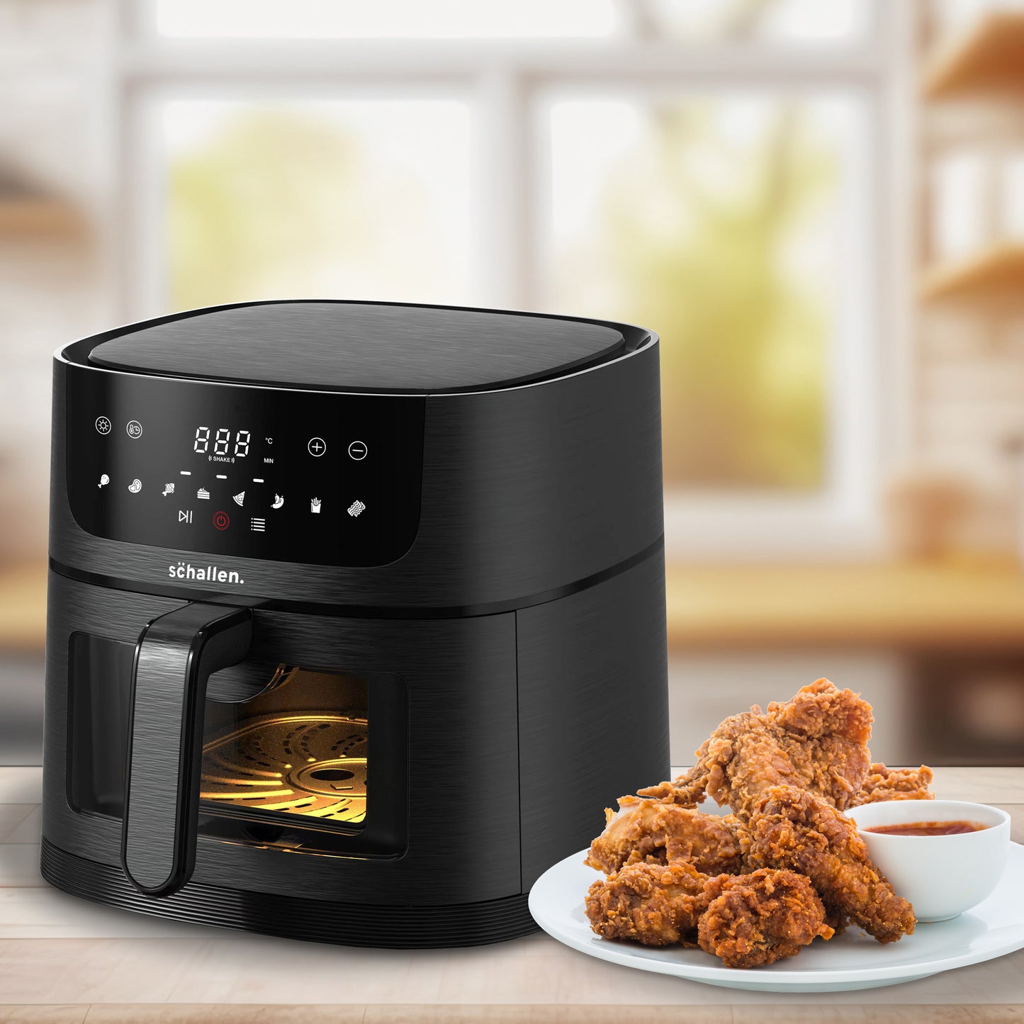 Schallen 4L Digital Air Fryer Cooking Machine with Touch Screen, Timer, Glass Viewing Window & Grill Rack