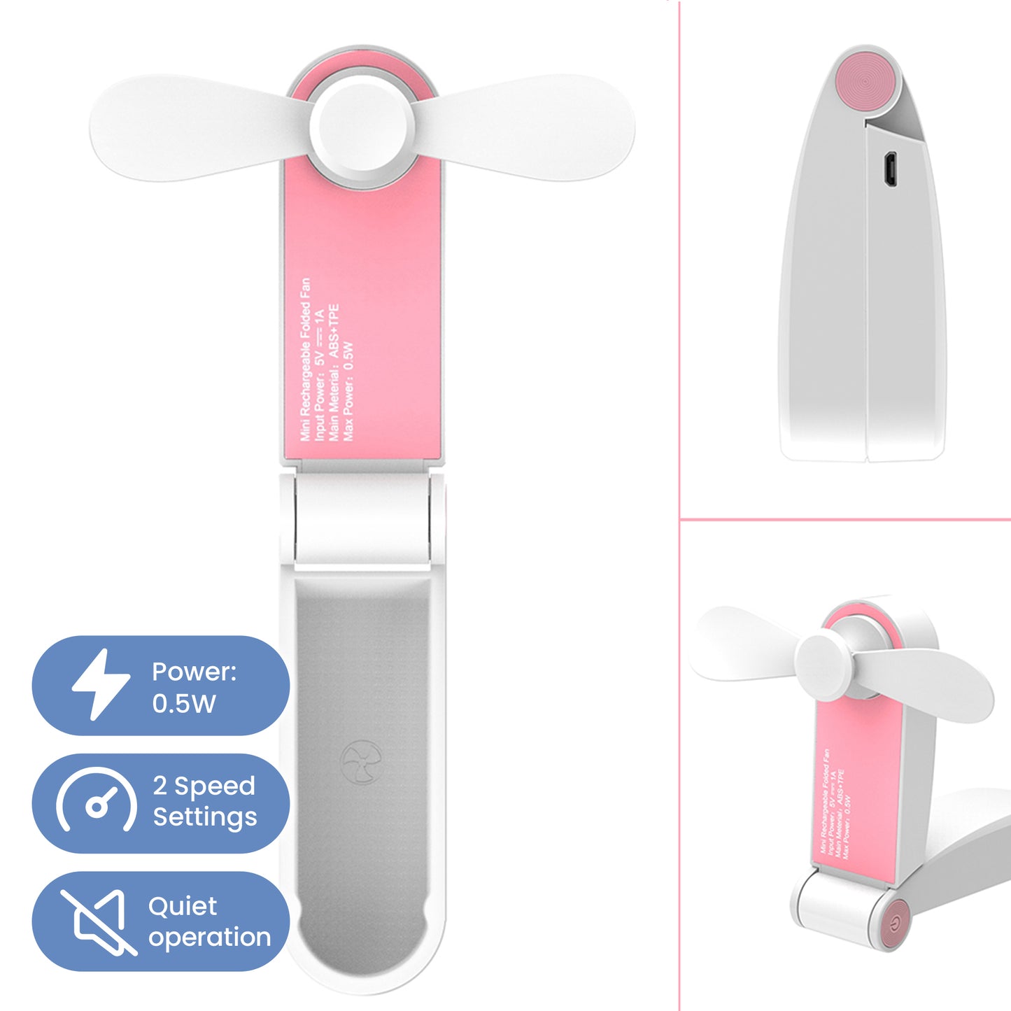 Schallen Handheld Mini Fan Portable Folding Small Pocket Fan USB Rechargeable Desk and Travel Fan