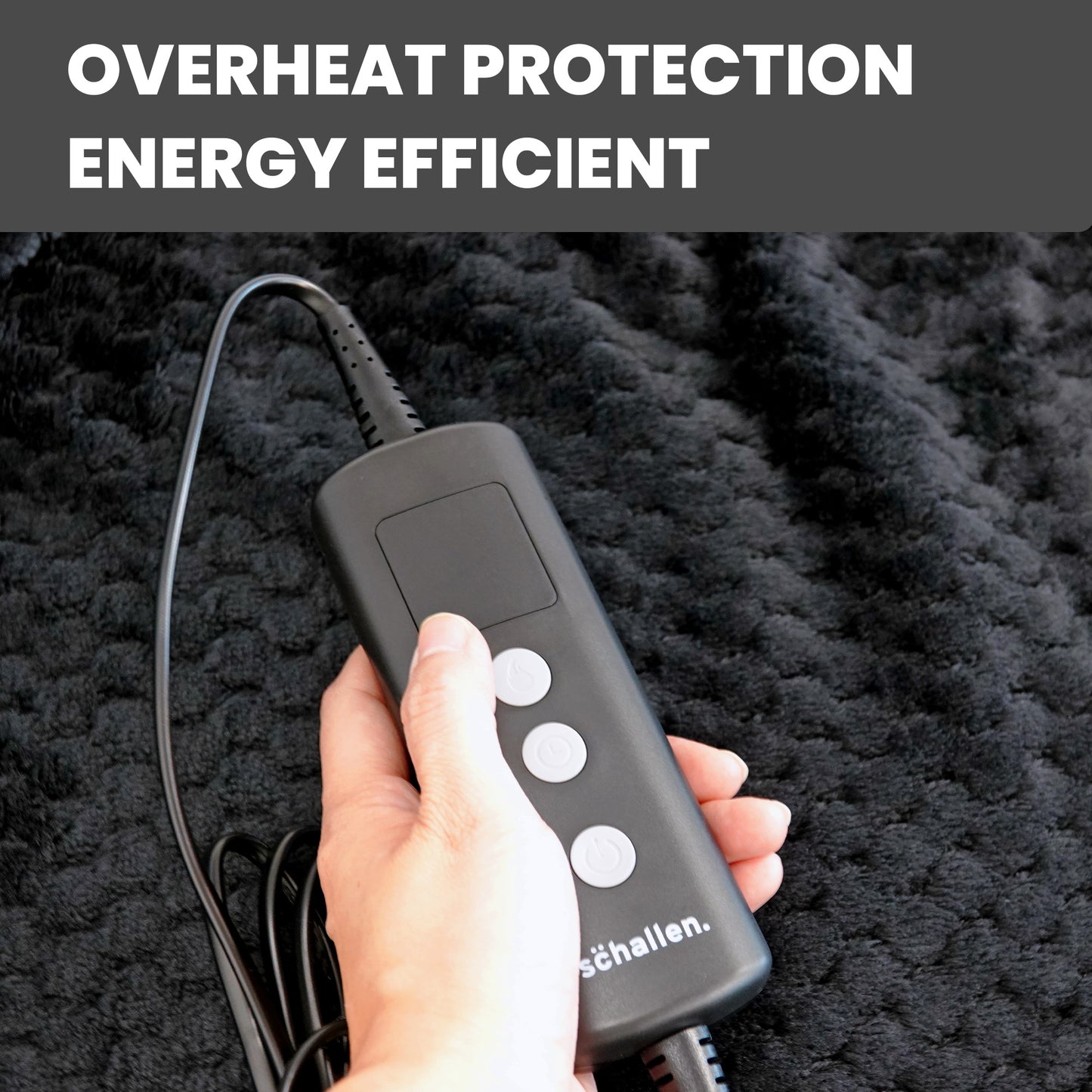 Schallen Charcoal Black Large Double Waffle Soft Fleece Electric Heated Throw Over Blanket Honeycomb Overblanket with Timer