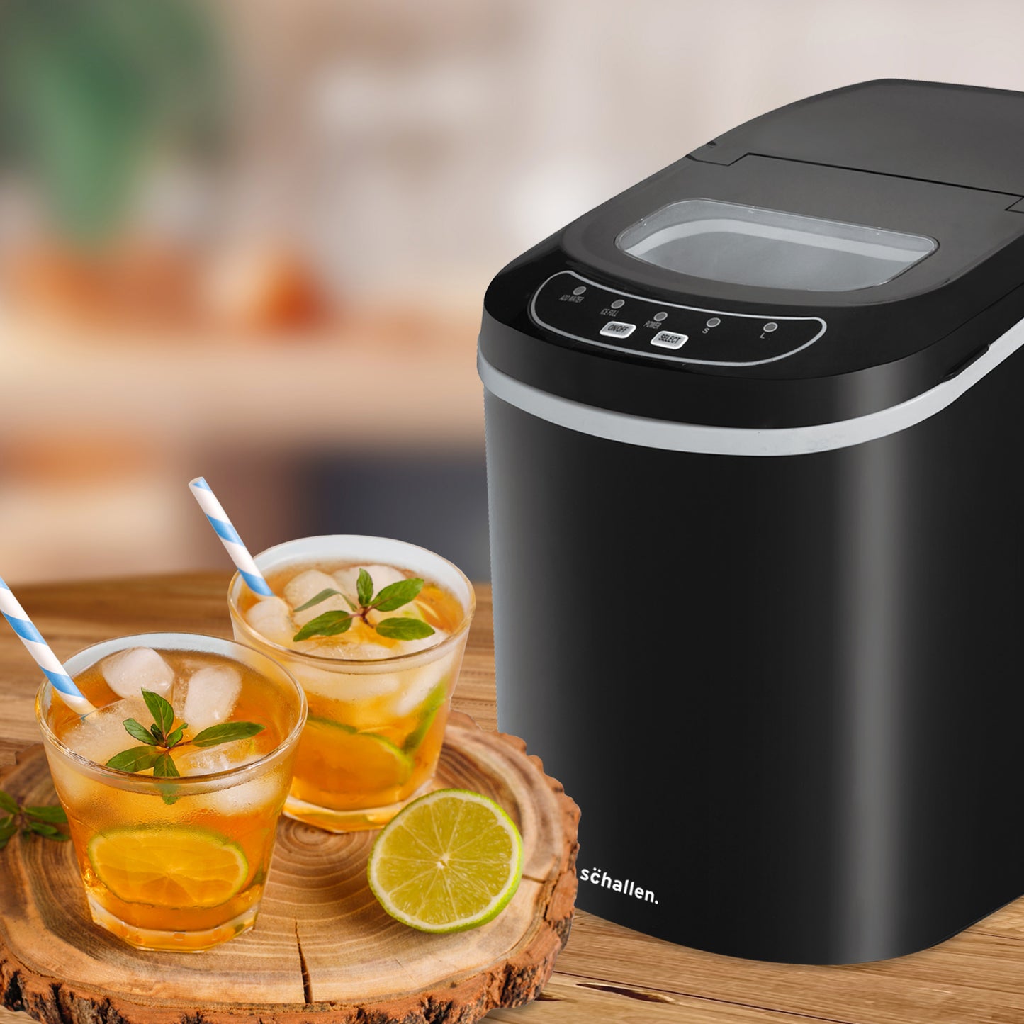 Schallen Black Counter Top Ice Maker Machine 26lb in 24H Small & Large Ice Cubes Maker with 2.2L Tank