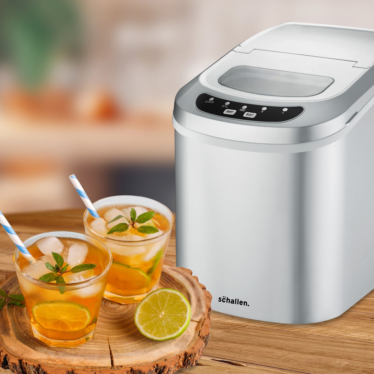 Schallen Silver Ice Maker Machine Counter Top 26lb in 24H Small & Large Ice Cubes Maker with 2.2L Tank