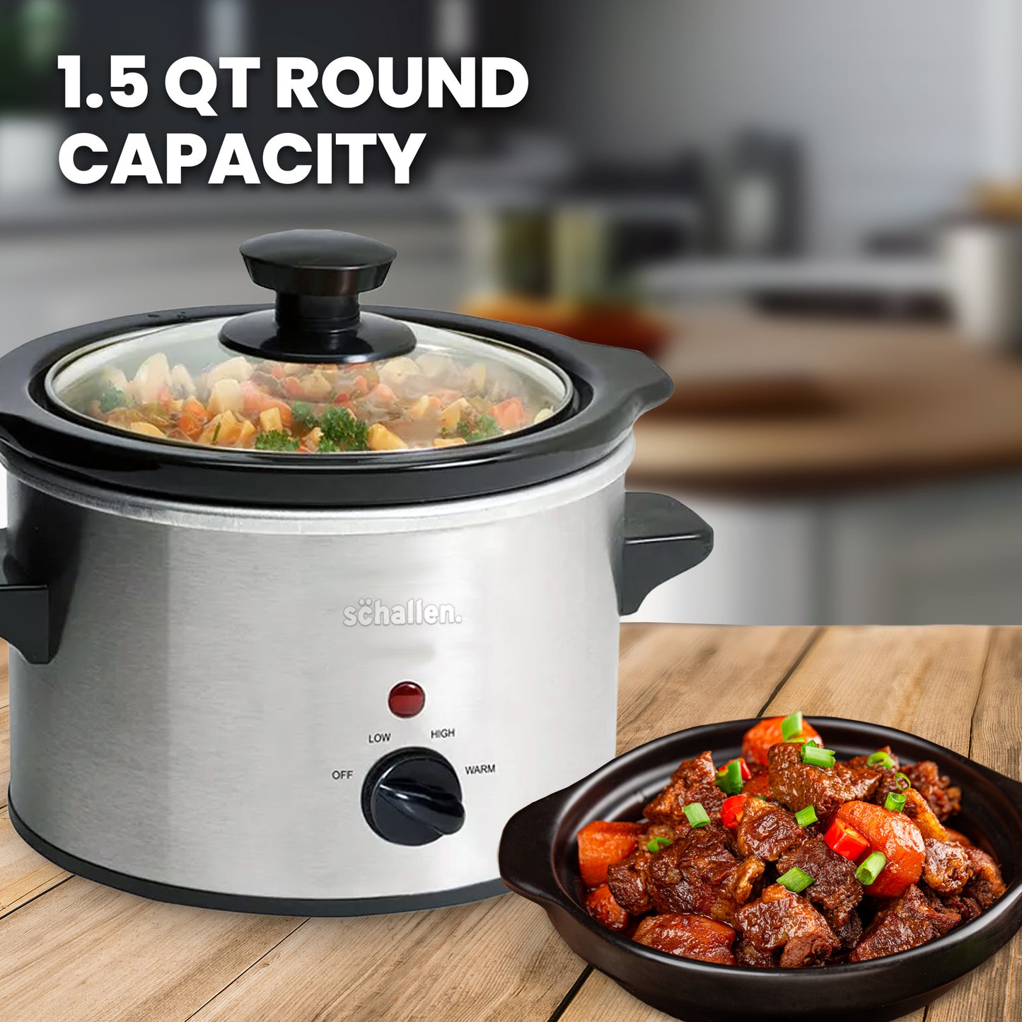 Schallen 1.5L Stainless Steel Stew and Stir Slow Cooker Cooking Machine