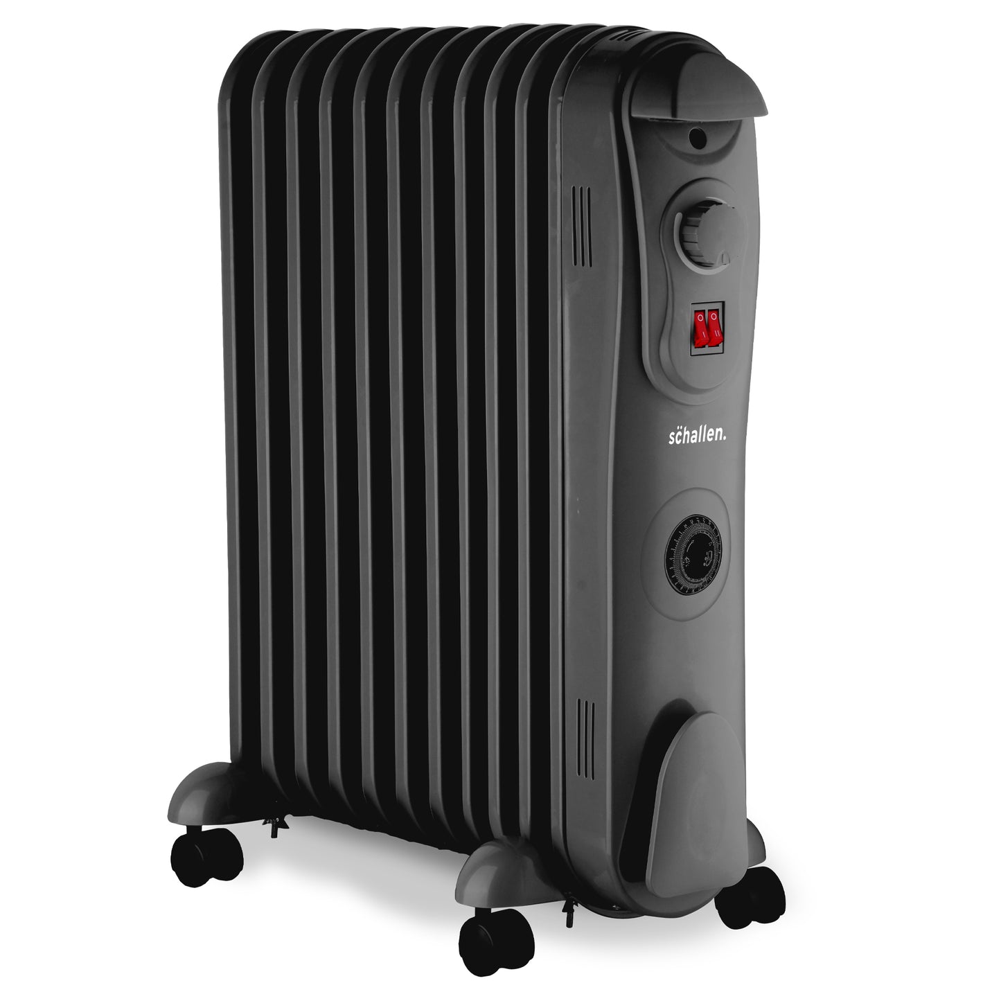 Schallen Black 2500W 11 Fin Portable Electric Slim Oil Filled Radiator Heater with Timer