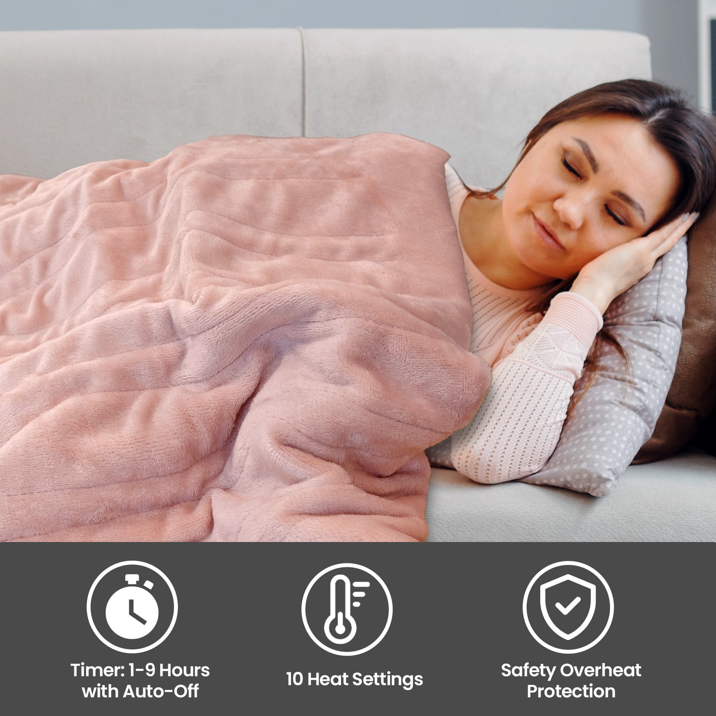 Schallen Pink Large Double Electric Soft Heated Throw Over Blanket with Timer