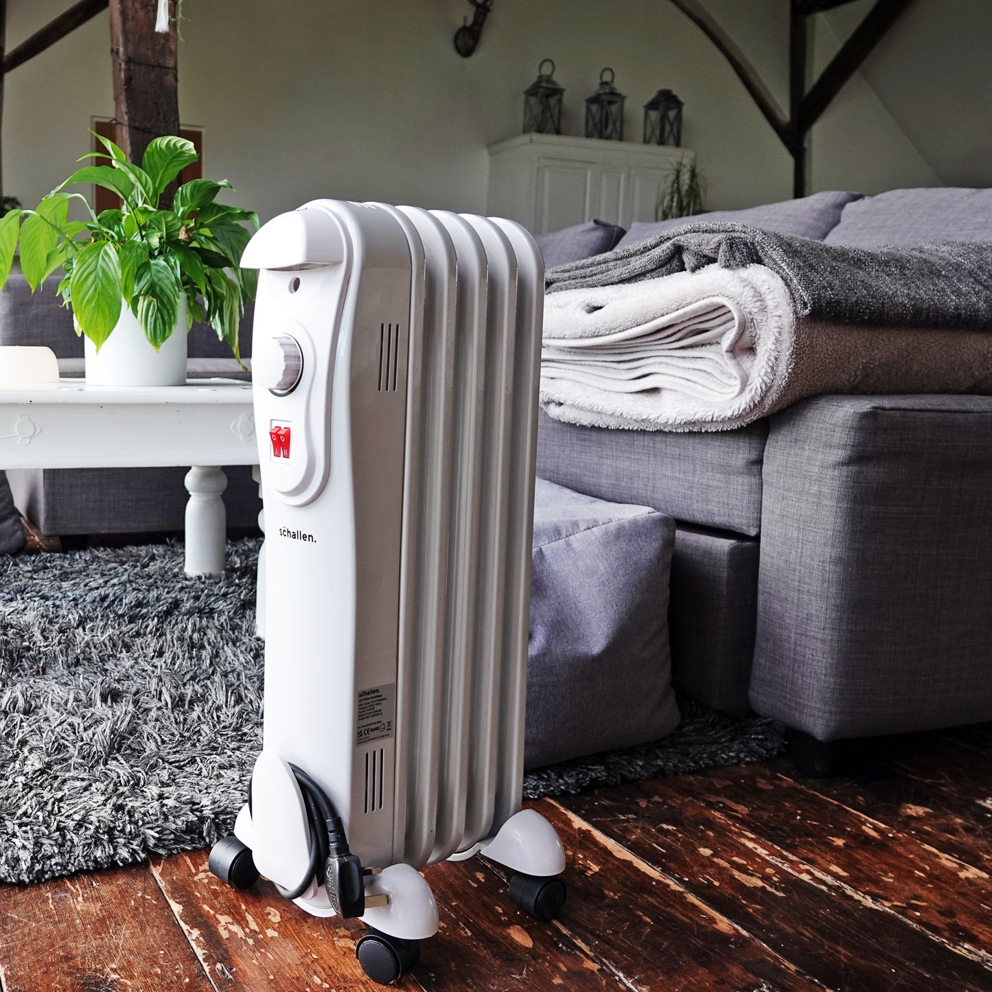 Schallen White 1000W 5 Fin Portable Electric Slim Oil Filled Radiator Heater