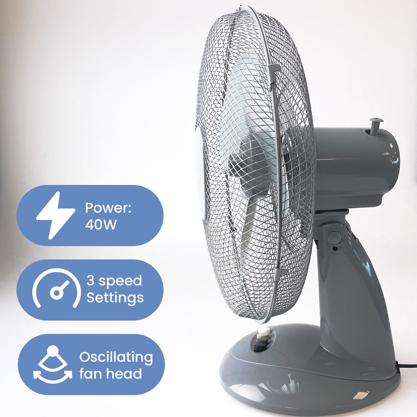Schallen Electric Air Cooling Large 16" Worktop Table Desk Fan in Grey