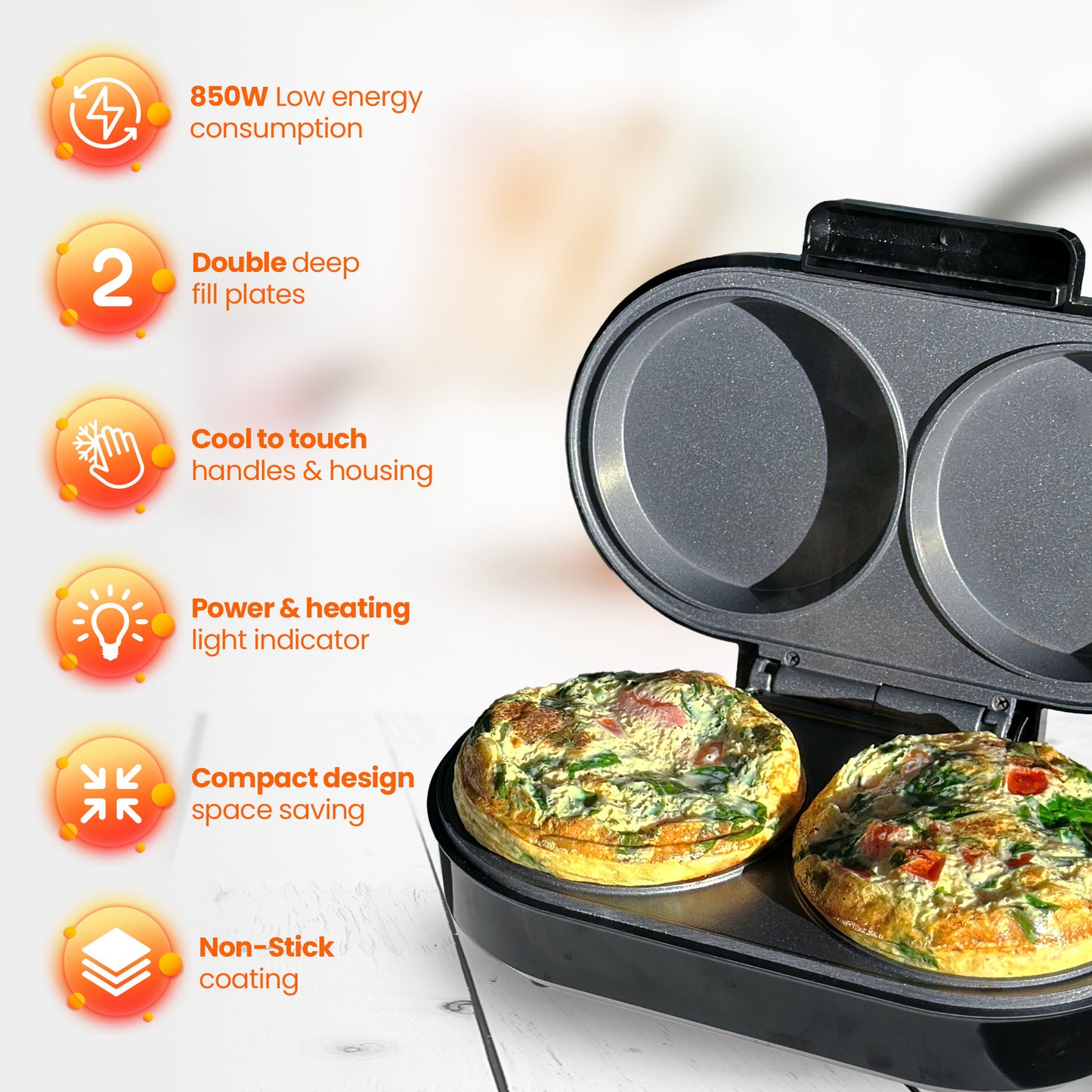 Schallen Electric Omelette Maker Deep Fill Healthy Eating Egg Pan with Non-Stick Coated Ceramic Plates & 2 Individual Cooking Plates with Cool Touch Handle (Stainless Steel)