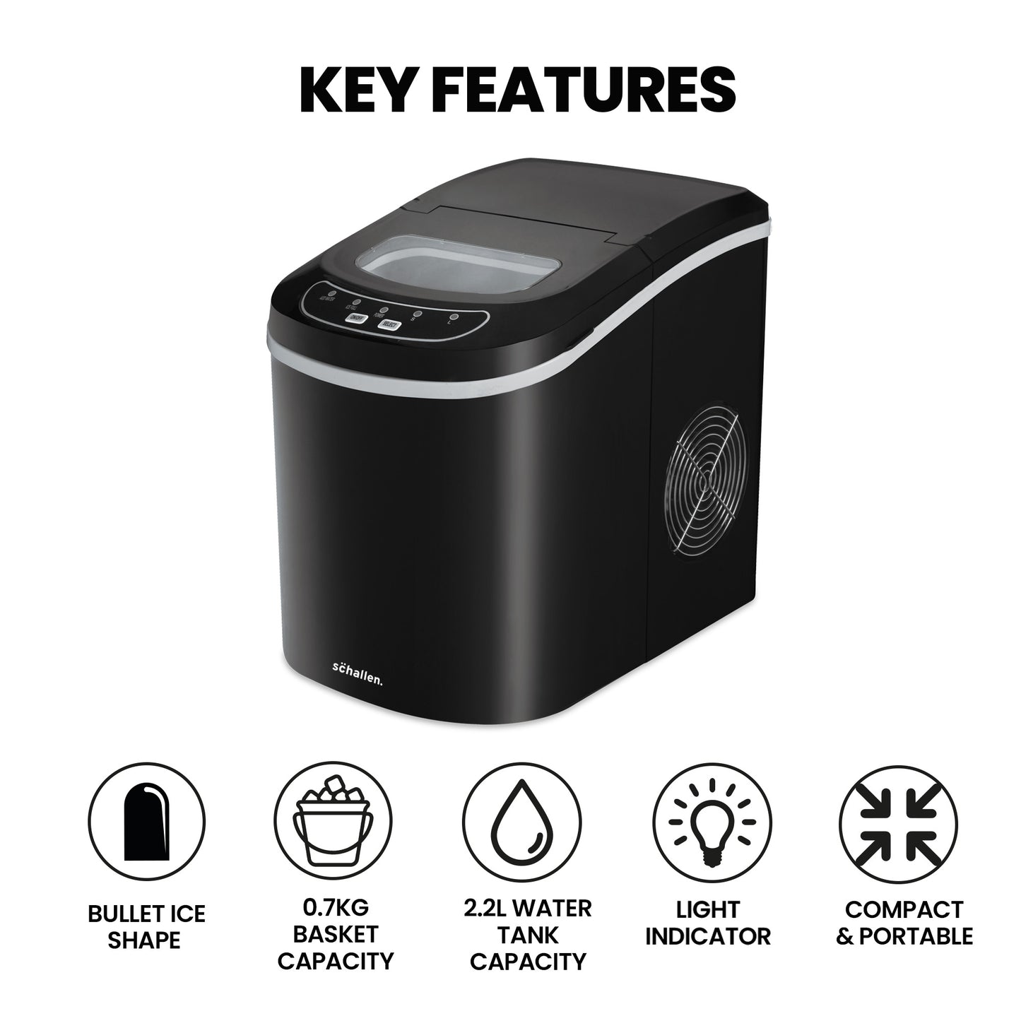 Schallen Black Counter Top Ice Maker Machine 26lb in 24H Small & Large Ice Cubes Maker with 2.2L Tank