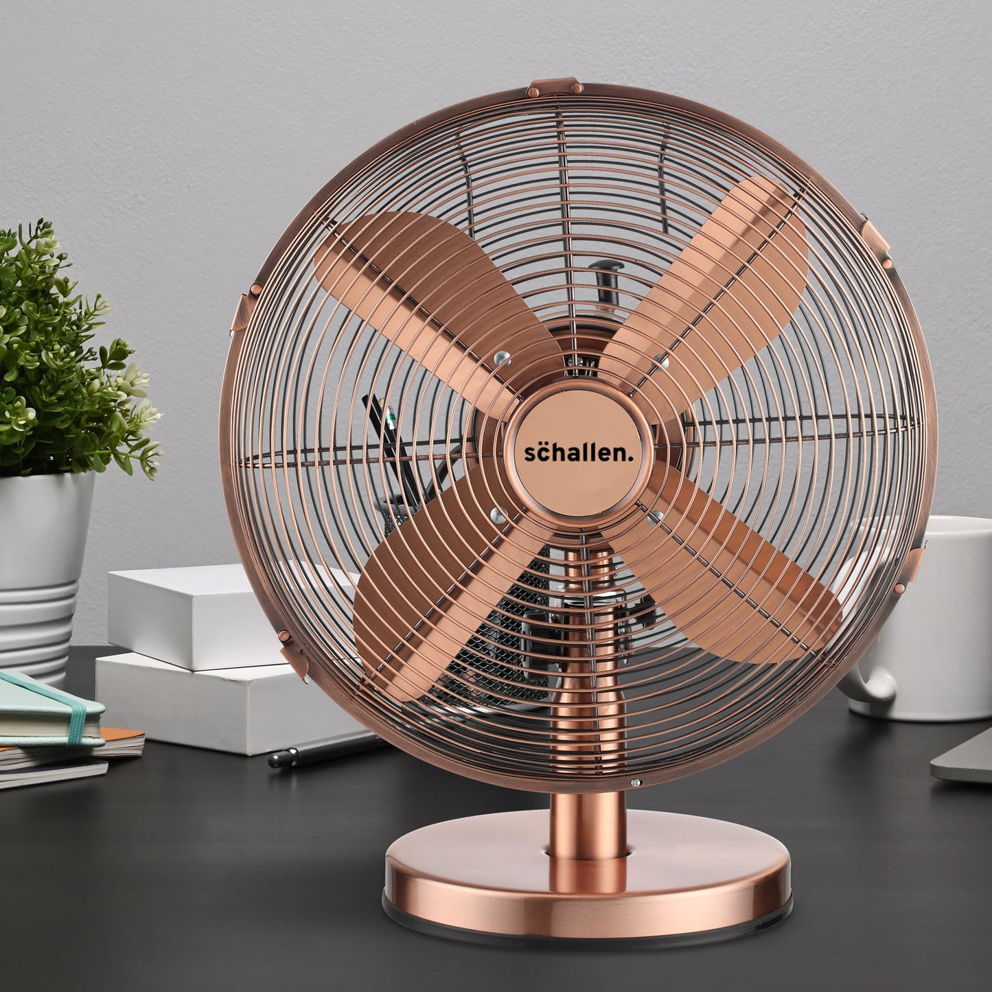 Schallen Copper Electric Sturdy Metal 12" 3 Speed Tilt Oscillating Worktop Desk Table Fan