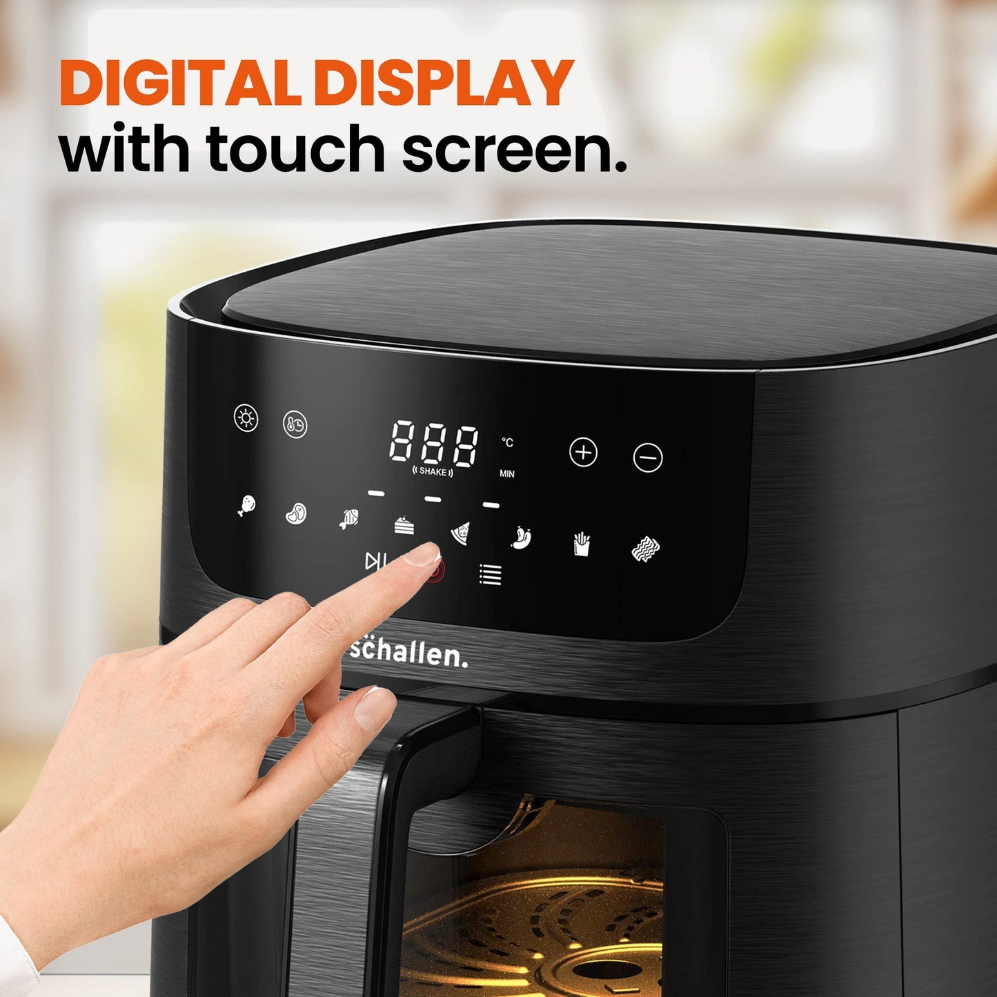 Schallen 4L Digital Air Fryer Cooking Machine with Touch Screen, Timer, Glass Viewing Window & Grill Rack