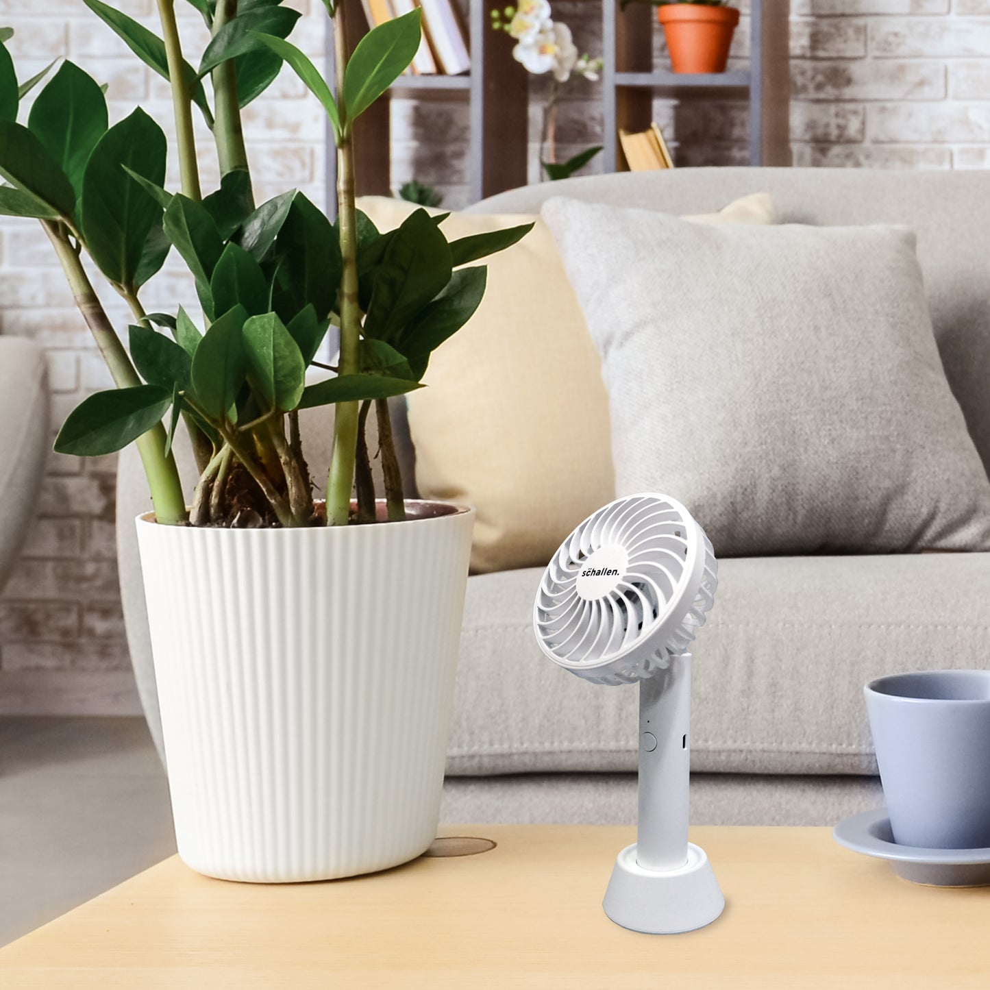 Schallen White Mini Portable Travel Handheld Fan Battery Powered USB Rechargeable Lightweight Fan
