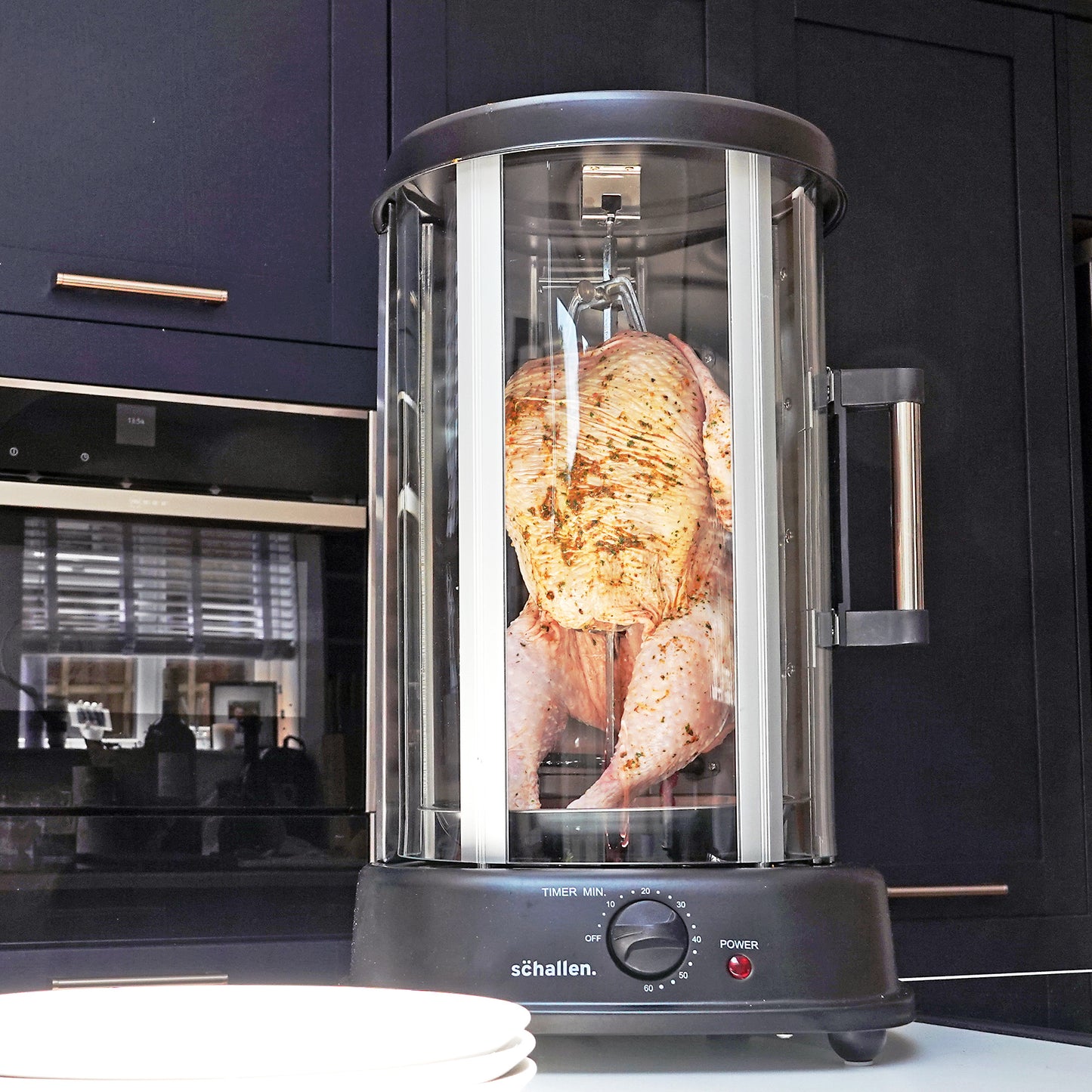 Schallen Electric 1500W 360° Rotating 21L Rotisserie Grill for Kebabs, Skewers and Roasts