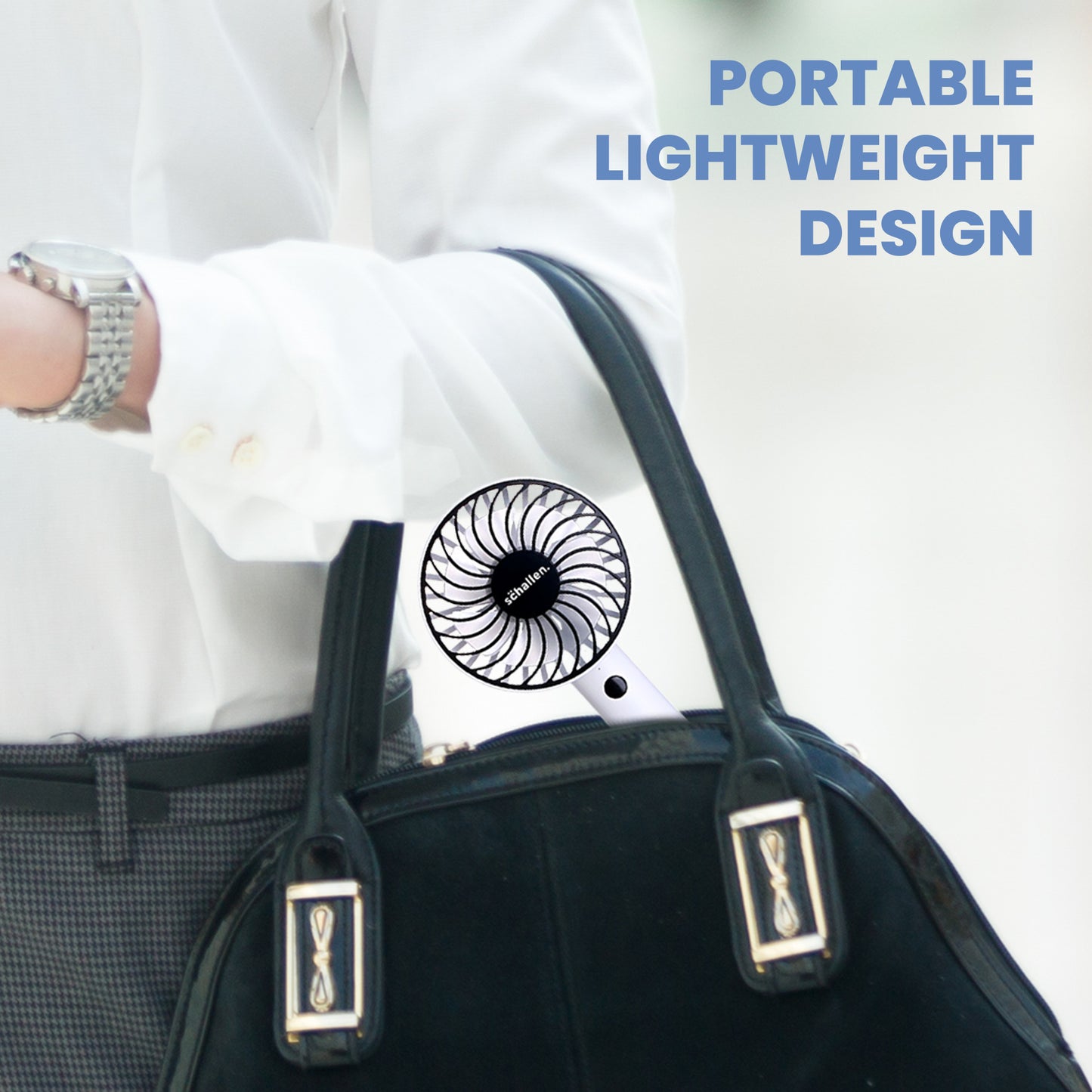 Schallen Black Mini Portable Travel Handheld Fan Battery Powered USB Rechargeable Lightweight Fan