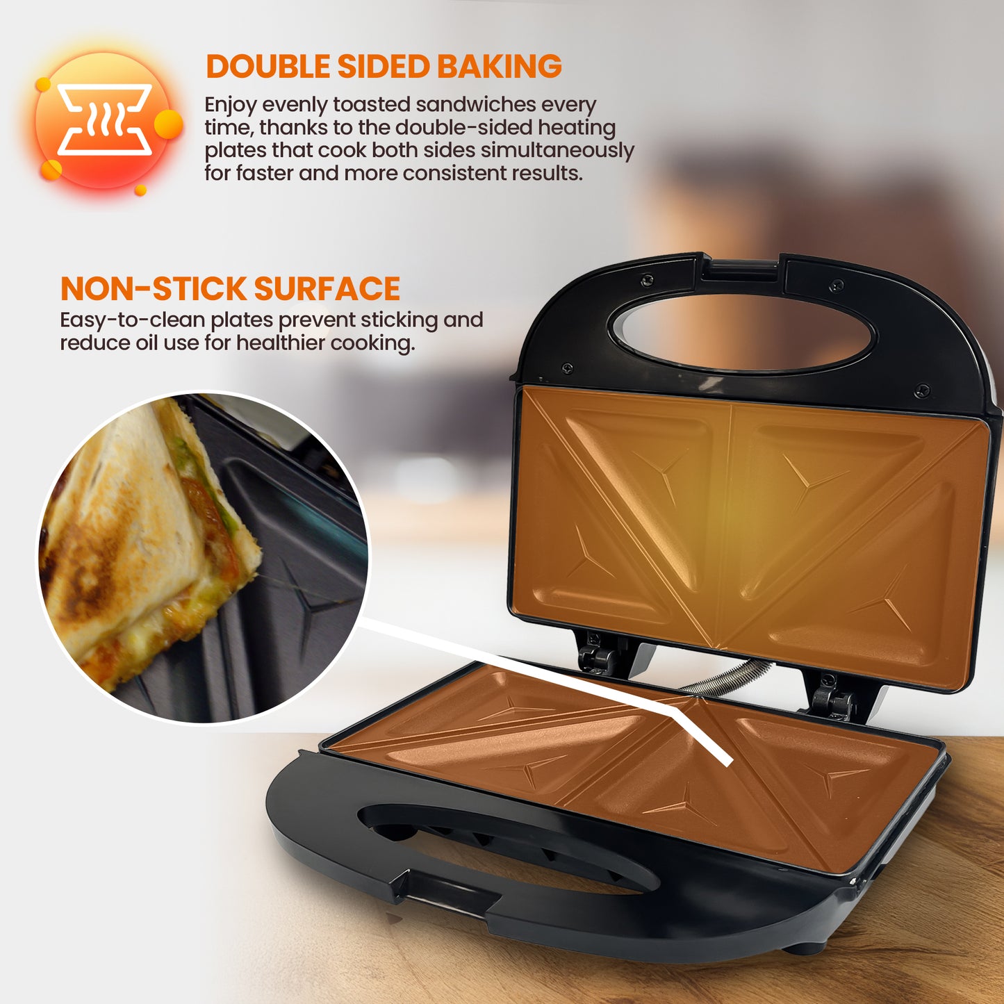 Schallen Black Sandwich Maker Butty Toaster Toastie Maker Making Machine with Non-Stick Coating & Heat Insulated Handle - Safety Thermal Cut-Out, Thermo Control & Locking System LED Light (Black)
