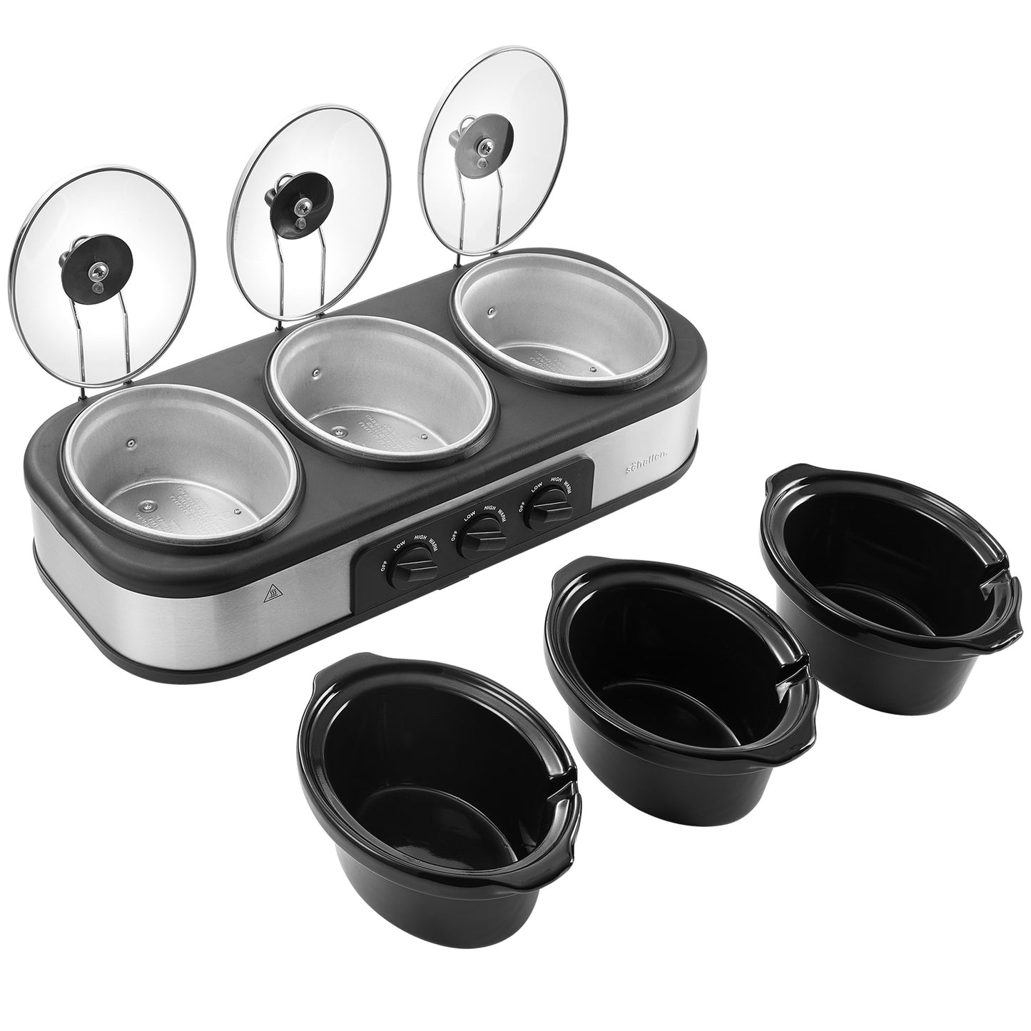 Schallen Triple 3 x 1L Stainless Steel Stew and Stir Slow Cooker Cooking Machine