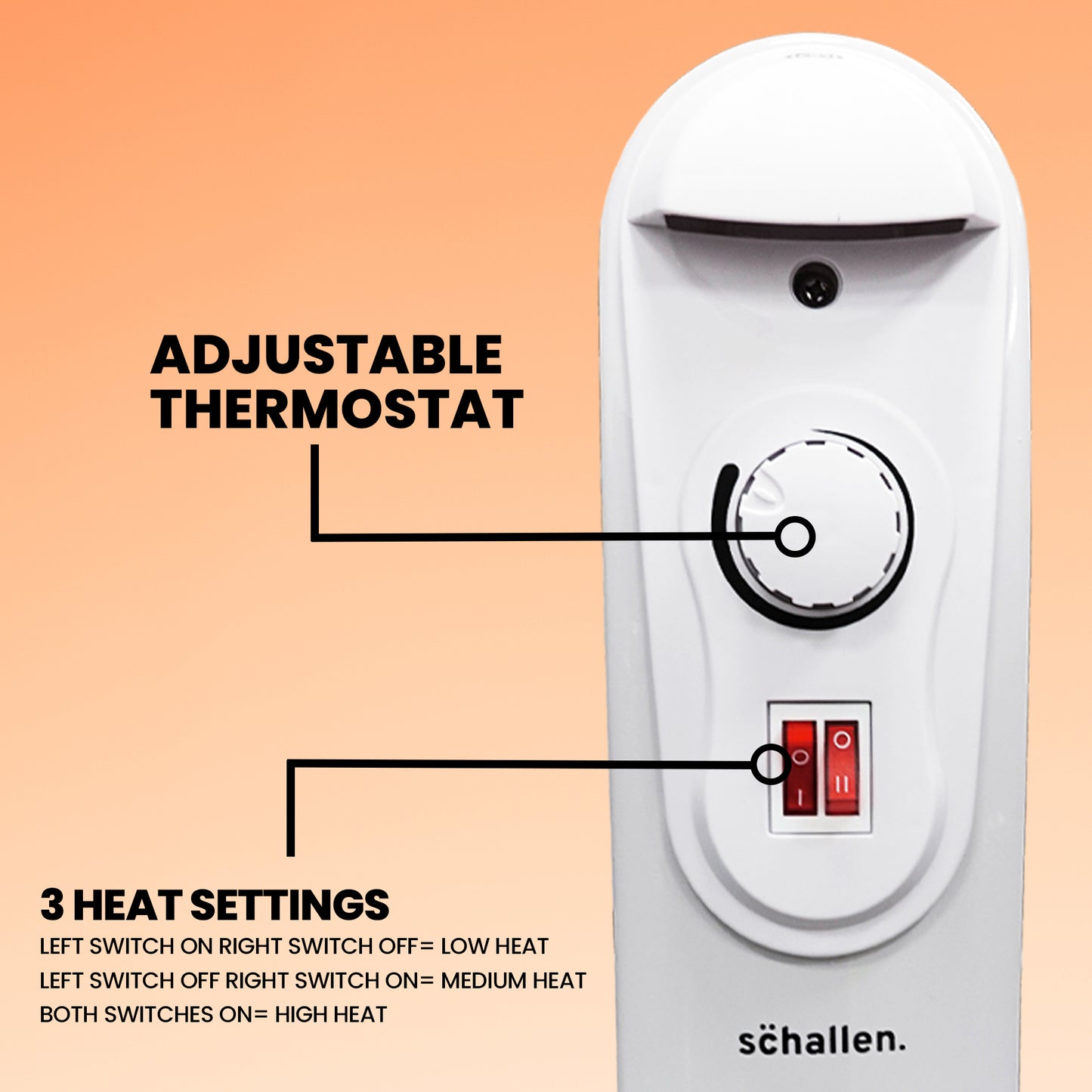 Schallen White 1500W 7 Fin Portable Electric Slim Oil Filled Radiator Heater