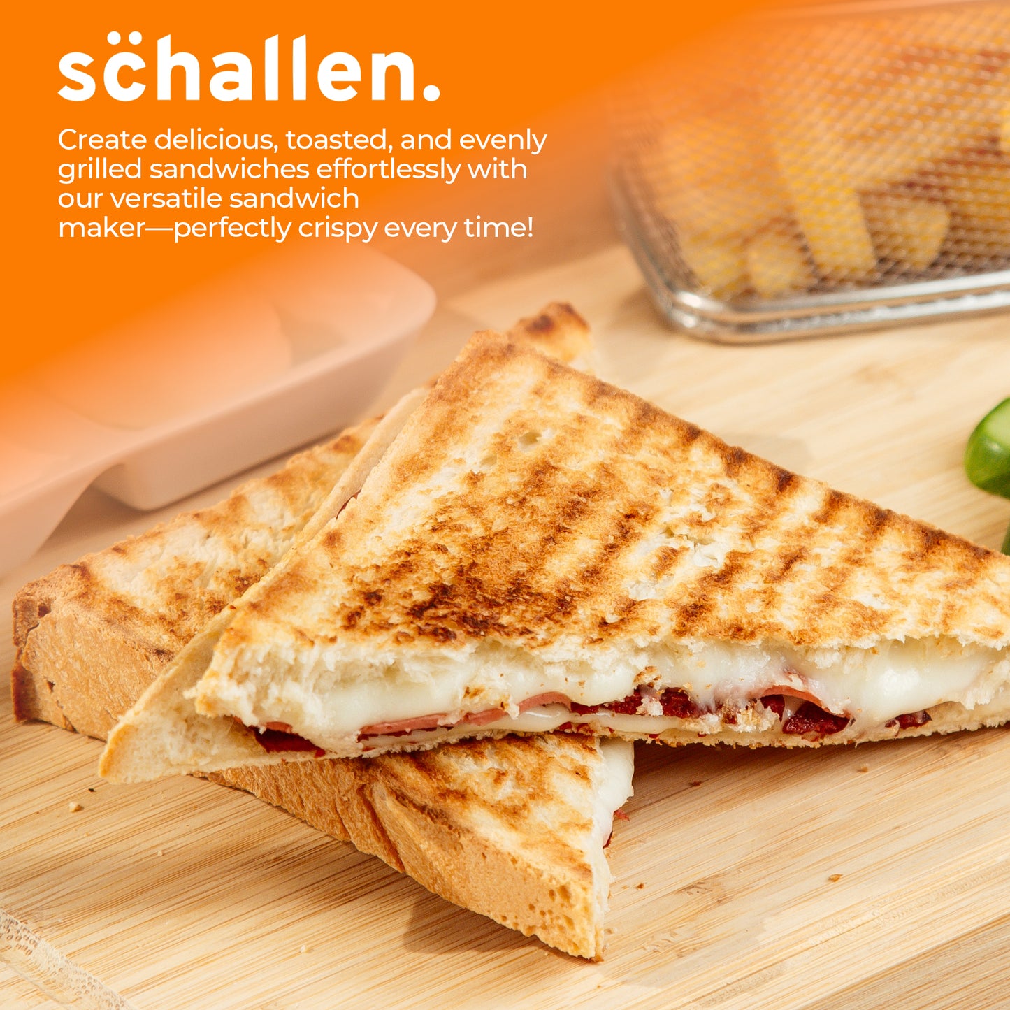 Schallen Black Sandwich Maker Butty Toaster Toastie Maker Making Machine with Non-Stick Coating & Heat Insulated Handle - Safety Thermal Cut-Out, Thermo Control & Locking System LED Light (Black)
