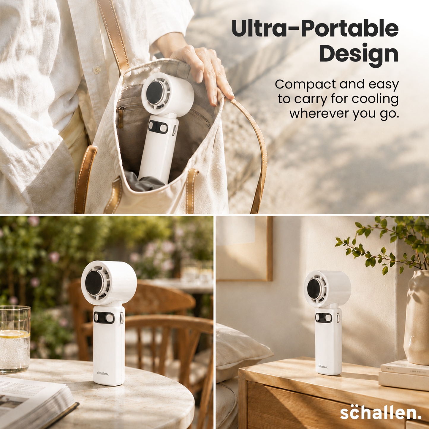 Schallen Handheld Fan with Ice Cooling Plate, 100-Speed Portable Rechargeable Fan, 4000mAh Battery, Up to 11 Hours Runtime & Digital Display for Travel, Office and Outdoors (Available in Grey & White)