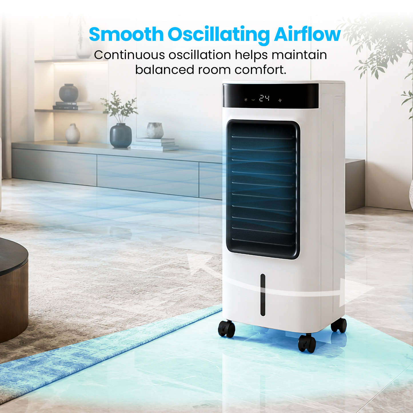 Schallen 9L Portable Air Cooler with Remote Control | Evaporative Tower Fan Cooler with 3 Speeds, 12H Timer, Digital & Energy Efficient, 2 Ice Packs in Black & White (Copy) (Copy)