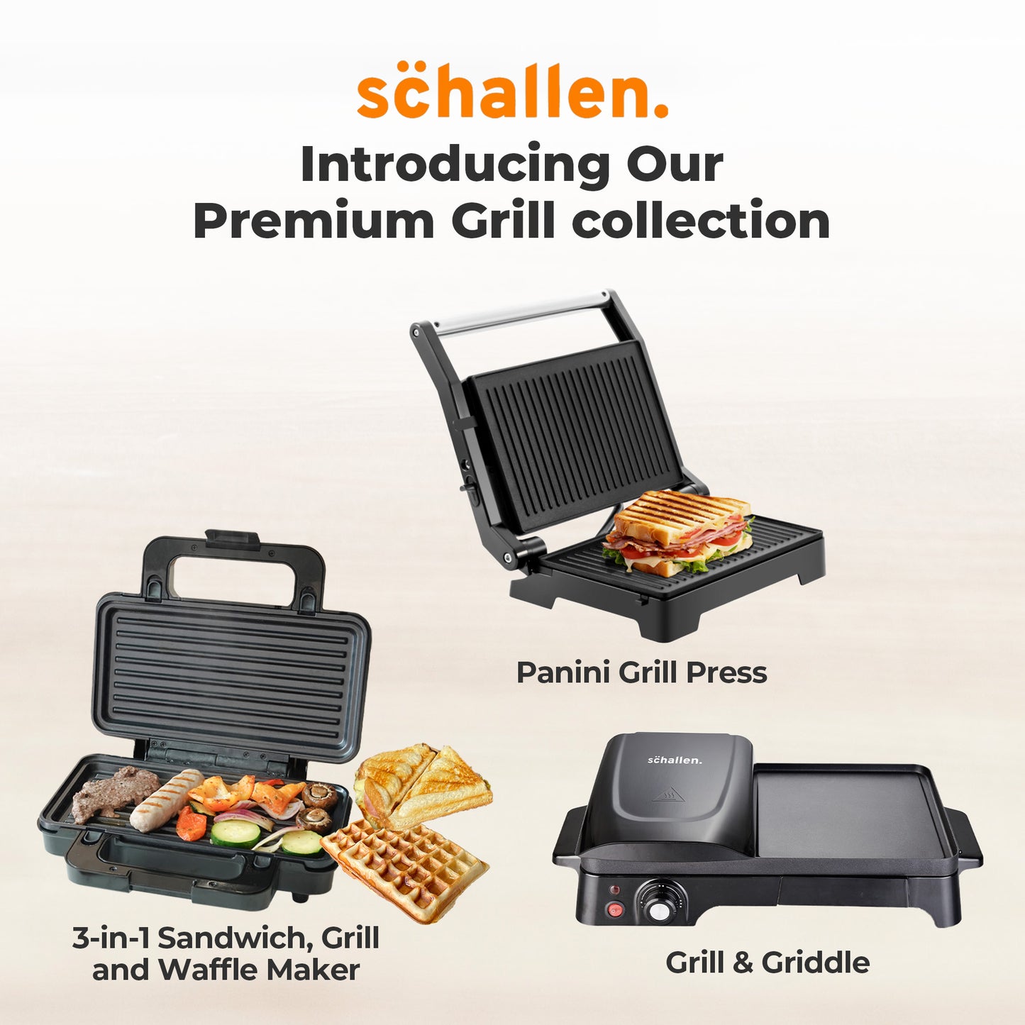Schallen Panini Grill Press, 2 Slice Sandwich Panini Press & Toastie Maker Machine with Non Stick Hot Plates & Cool Touch Handle 1000W (Black & Silver, Stainless Steel)