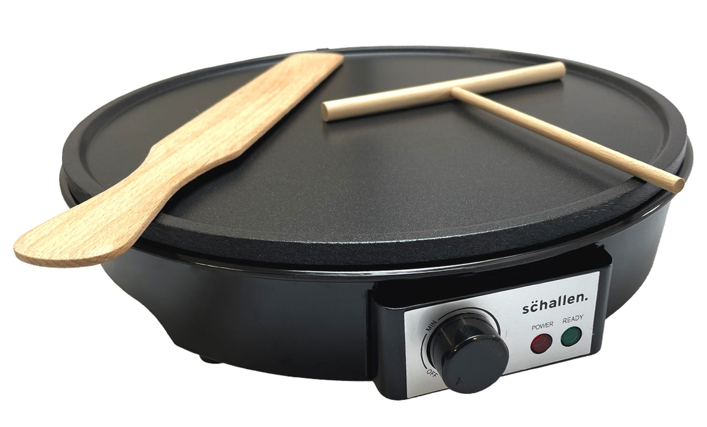 Schallen Black 1000W 12" Electric Traditional Pancake & Crepe Maker Machine Hot Plate & Utensils