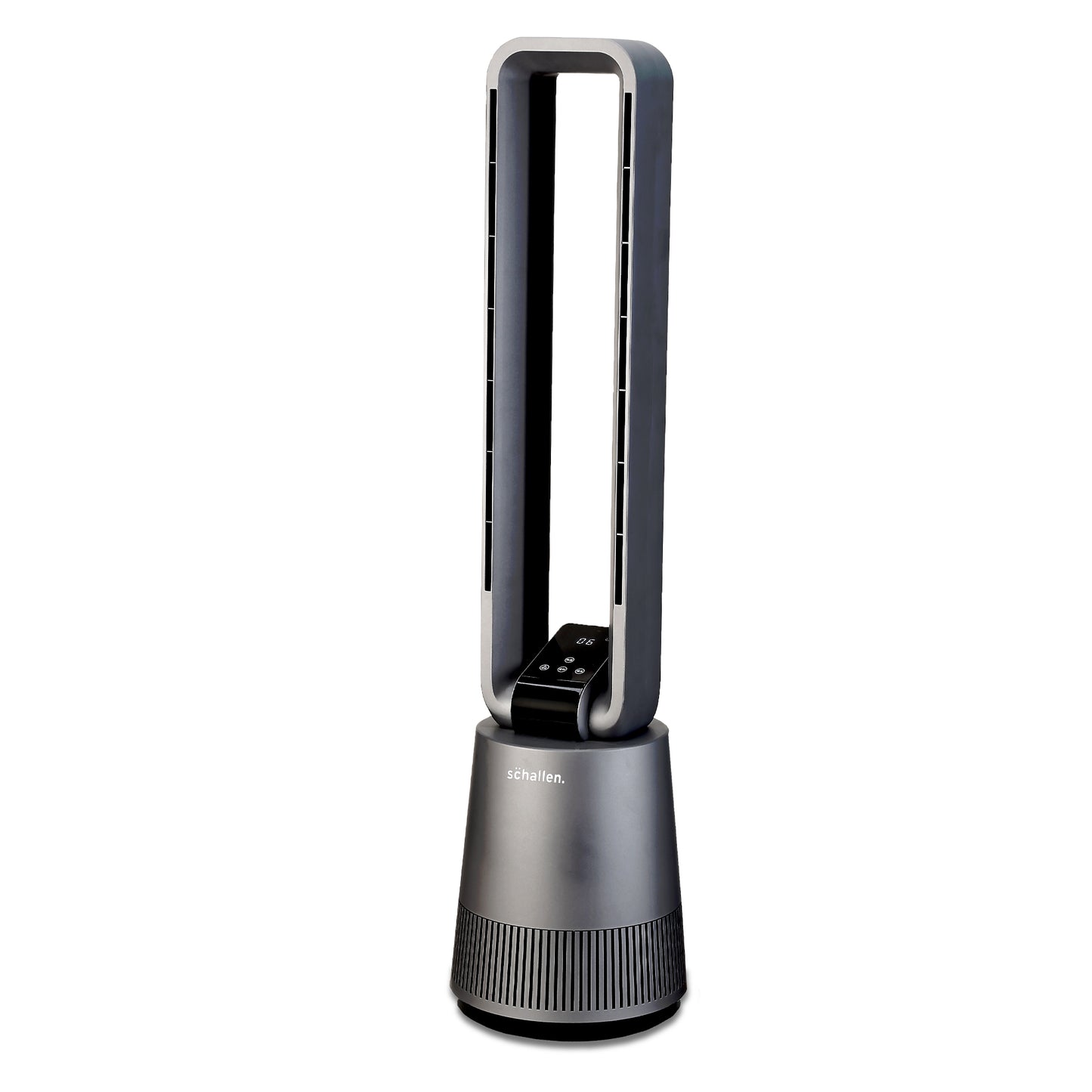 Schallen Graphite Grey Oscillating Bladeless LED Touch Tower Fan with Remote & Timer