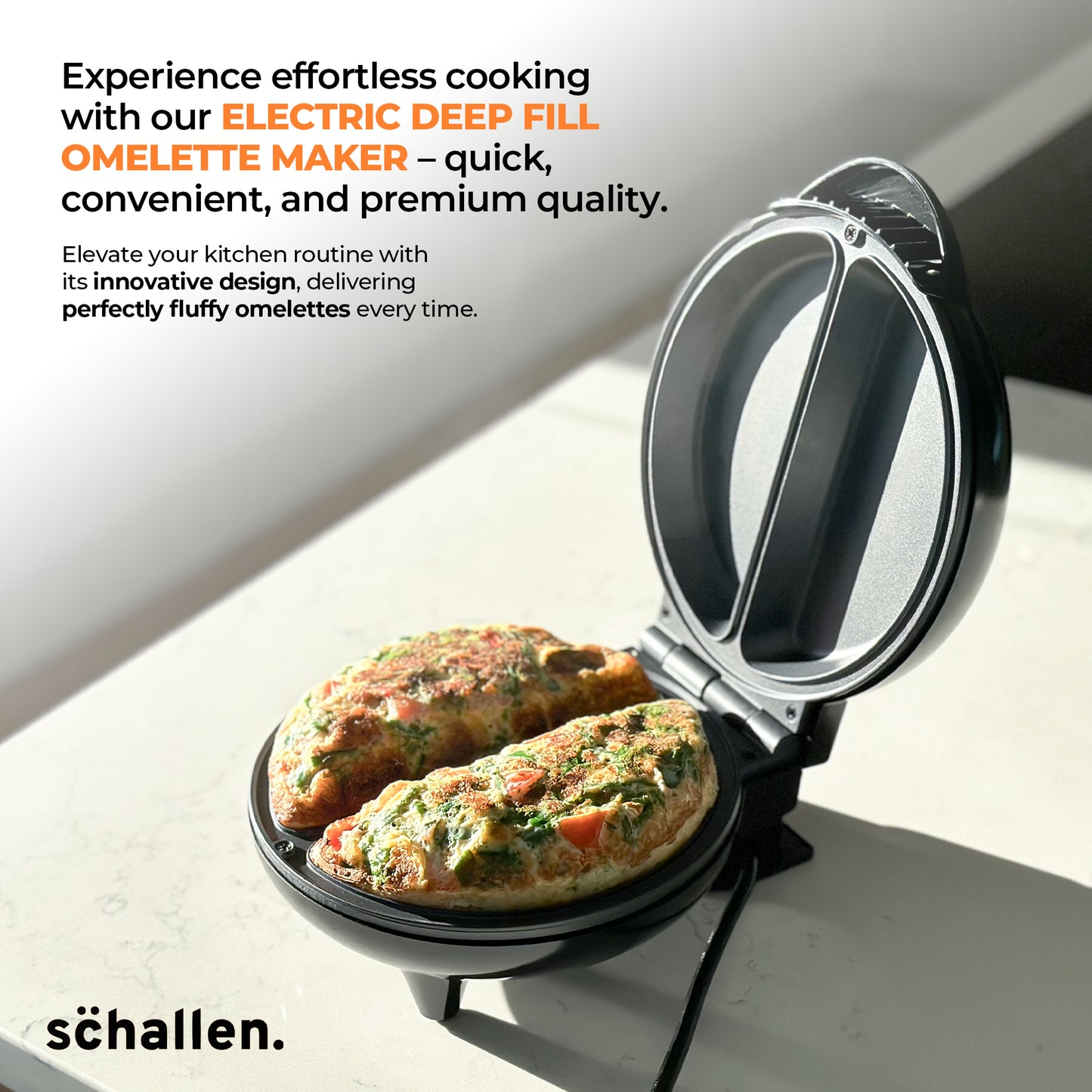 Schallen 750W Electric Deep Fill Omelette Maker Egg Cooking Machine Non-Stick Dual Plate with Easy Clean Marble Coating & Adjustable Temperature Control