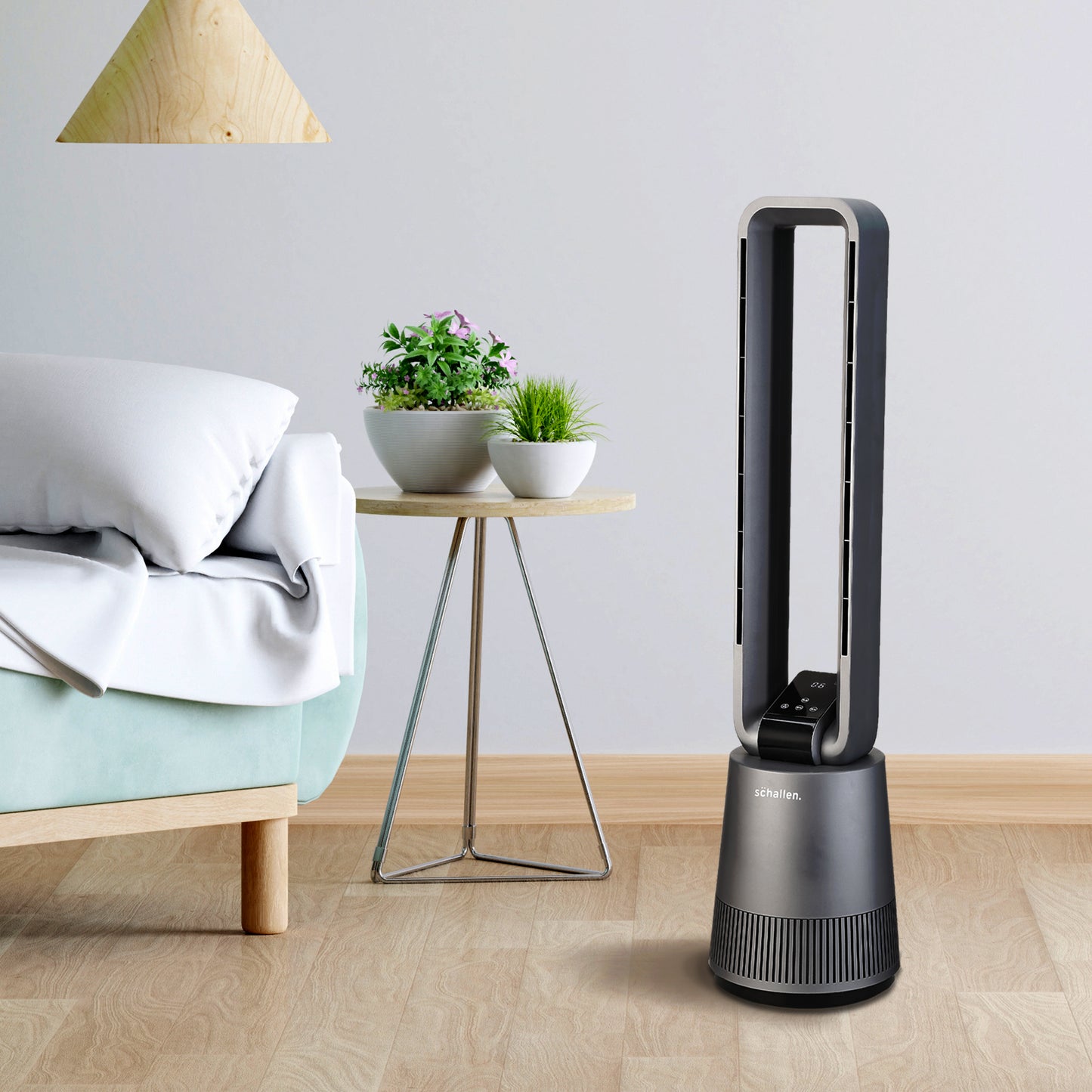 Schallen Graphite Grey Oscillating Bladeless LED Touch Tower Fan with Remote & Timer