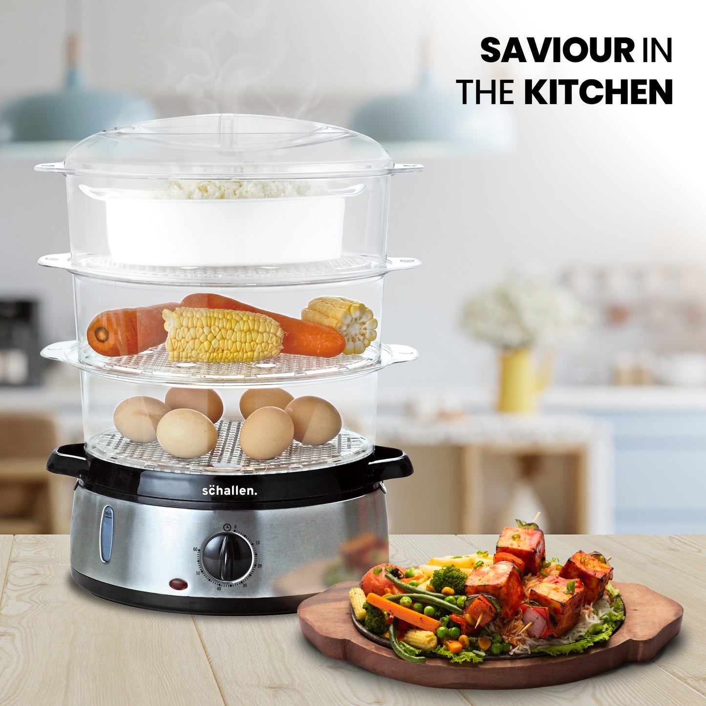 Schallen 9L 3 Tier Premium Healthy Eating Electric Food Steamer Machine