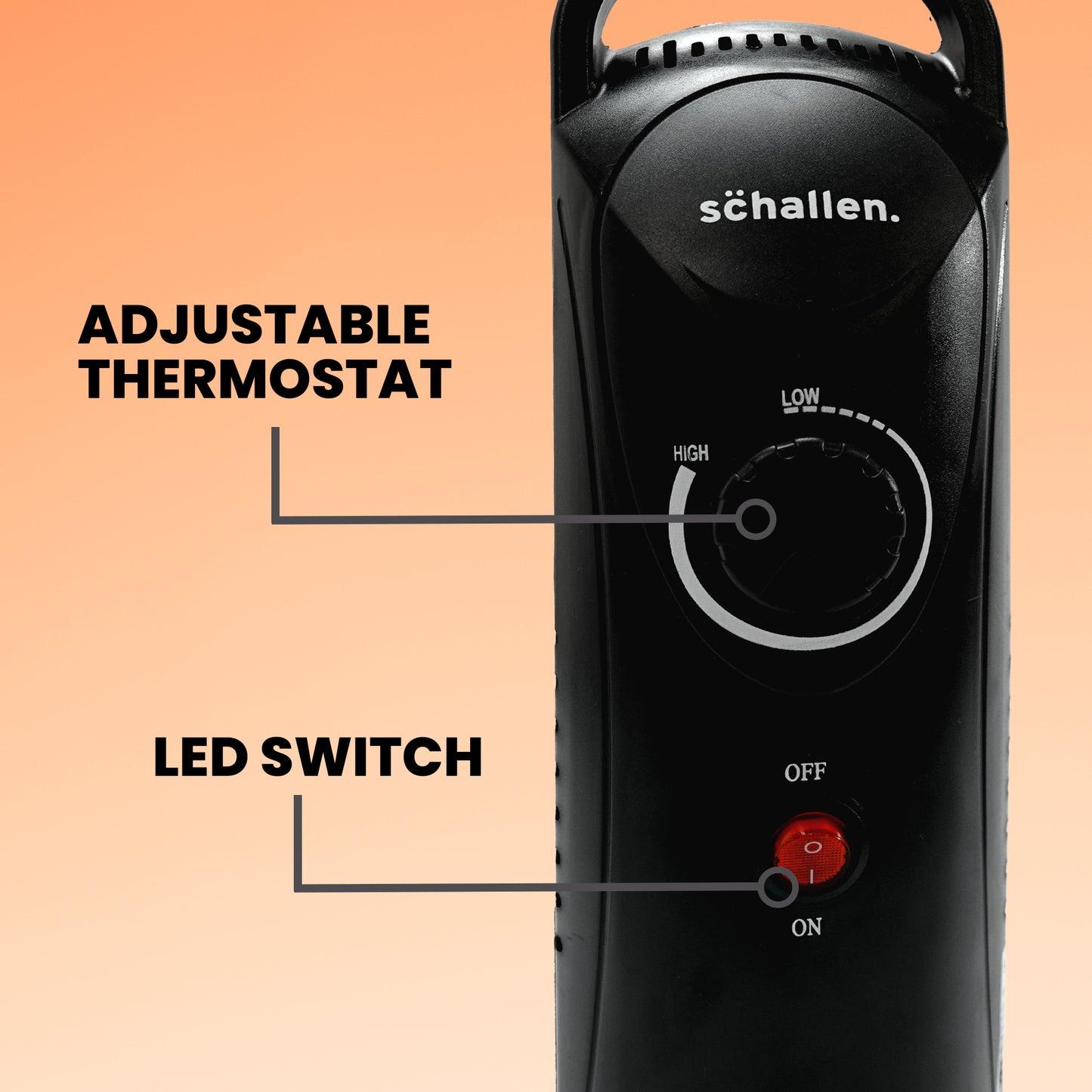 Schallen Black 800W 6 Fin Mini Small Portable Electric Slim Oil Filled Radiator Heater