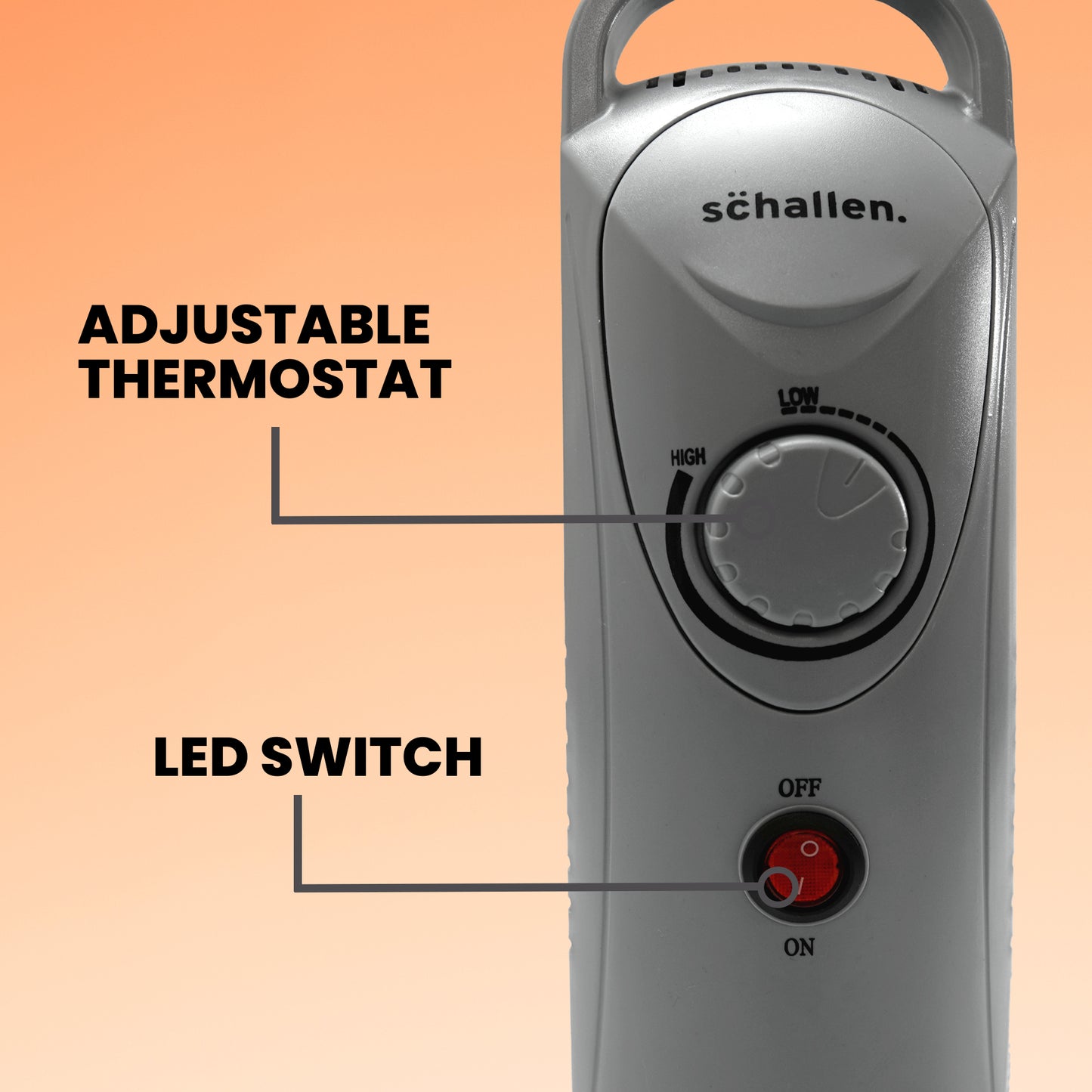 Schallen Grey 800W 6 Fin Mini Small Portable Electric Slim Oil Filled Radiator Heater