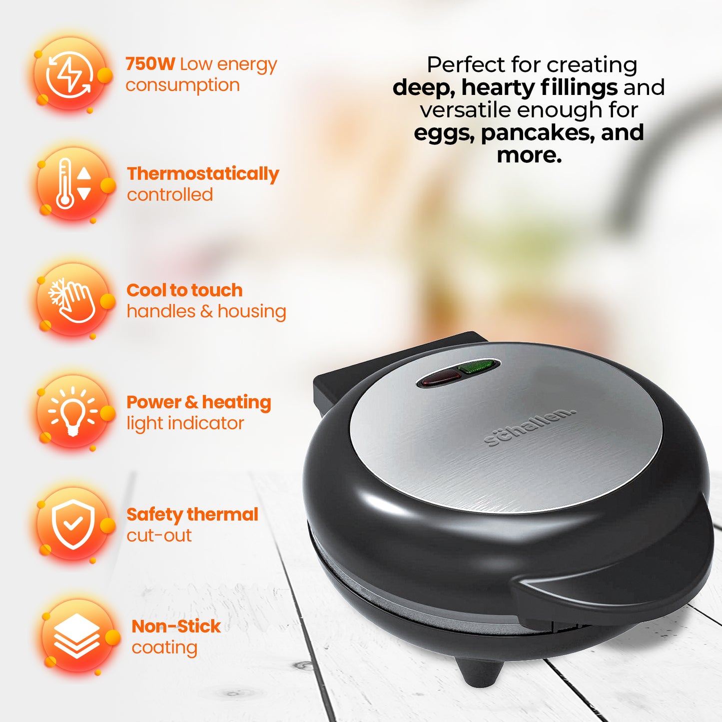 Schallen 750W Electric Deep Fill Omelette Maker Egg Cooking Machine Non-Stick Dual Plate with Easy Clean Marble Coating & Adjustable Temperature Control