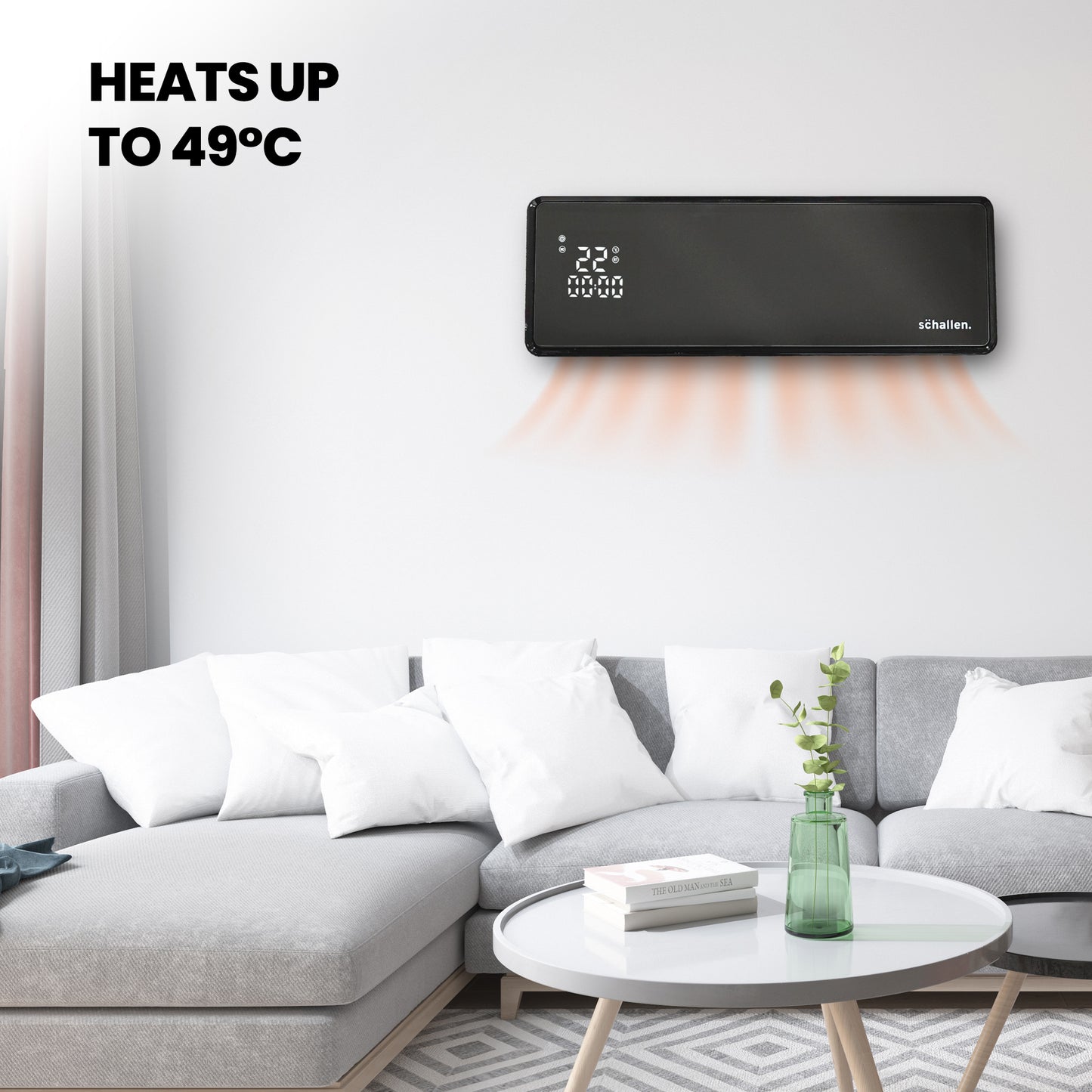 Schallen White Oscillating Digital Wall Mounted Over Door PTC Heater with 24H Timer & Remote