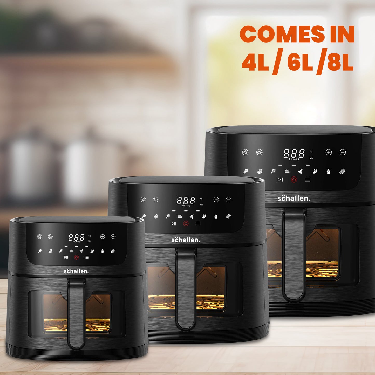 Schallen 4L Digital Air Fryer Cooking Machine with Touch Screen, Timer, Glass Viewing Window & Grill Rack