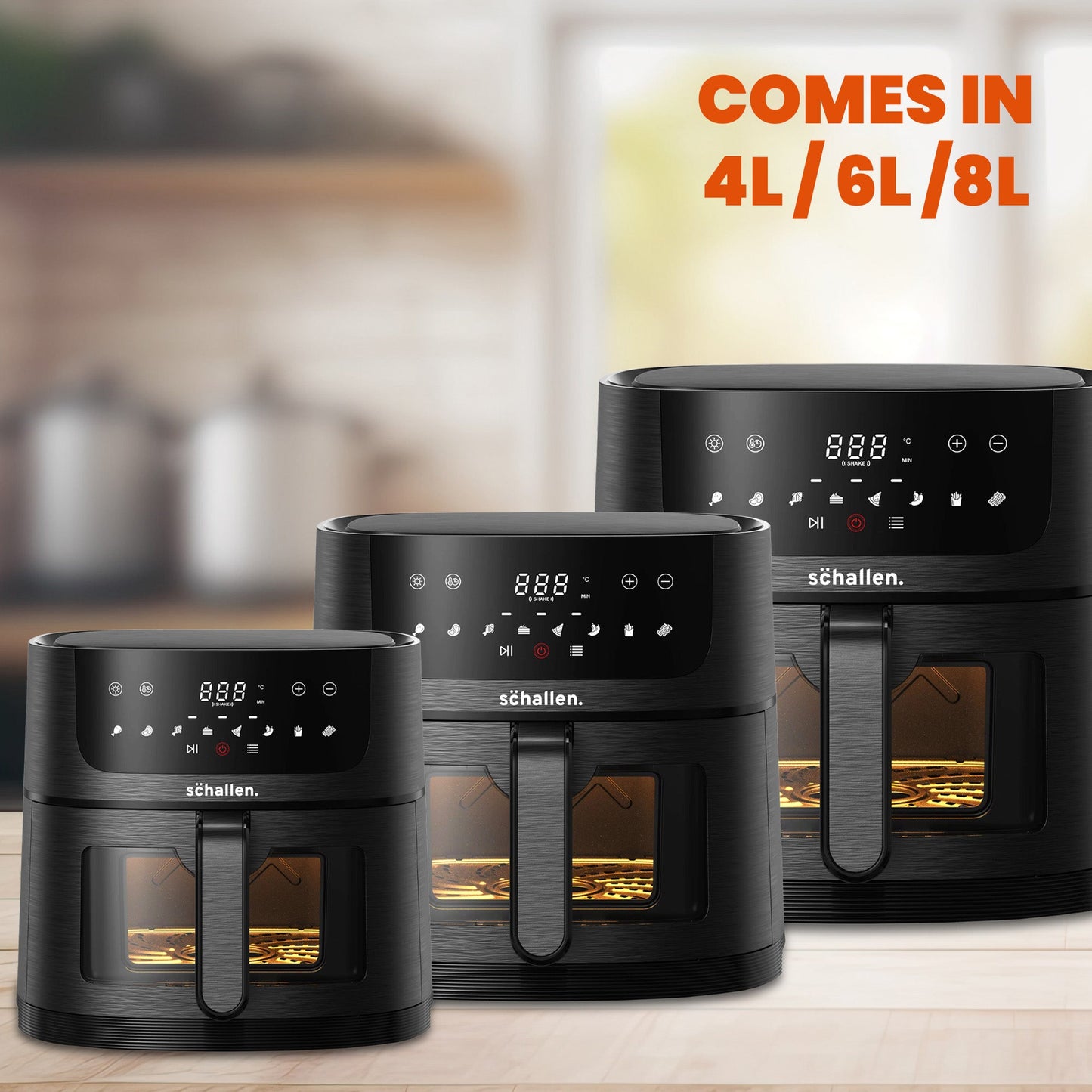 Schallen 4L Digital Air Fryer Cooking Machine with Touch Screen, Timer, Glass Viewing Window & Grill Rack