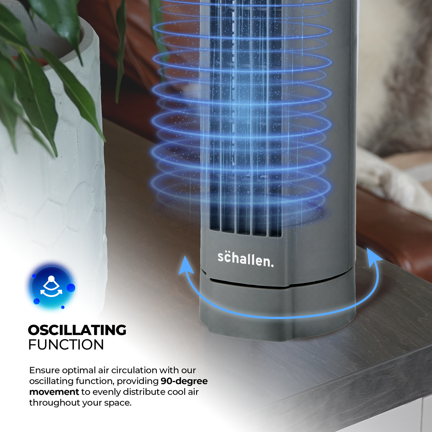 Schallen 15" Electric Air Cooling Quiet Oscillation Floor Desk Mini Tower Fan with Timer - Grey