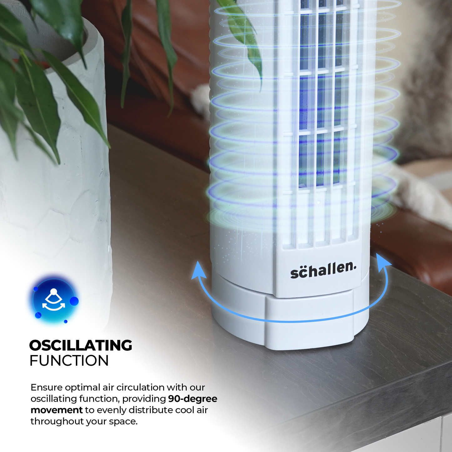 Schallen 15" Electric Air Cooling Quiet Oscillation Floor Desk Mini Tower Fan with Timer - White