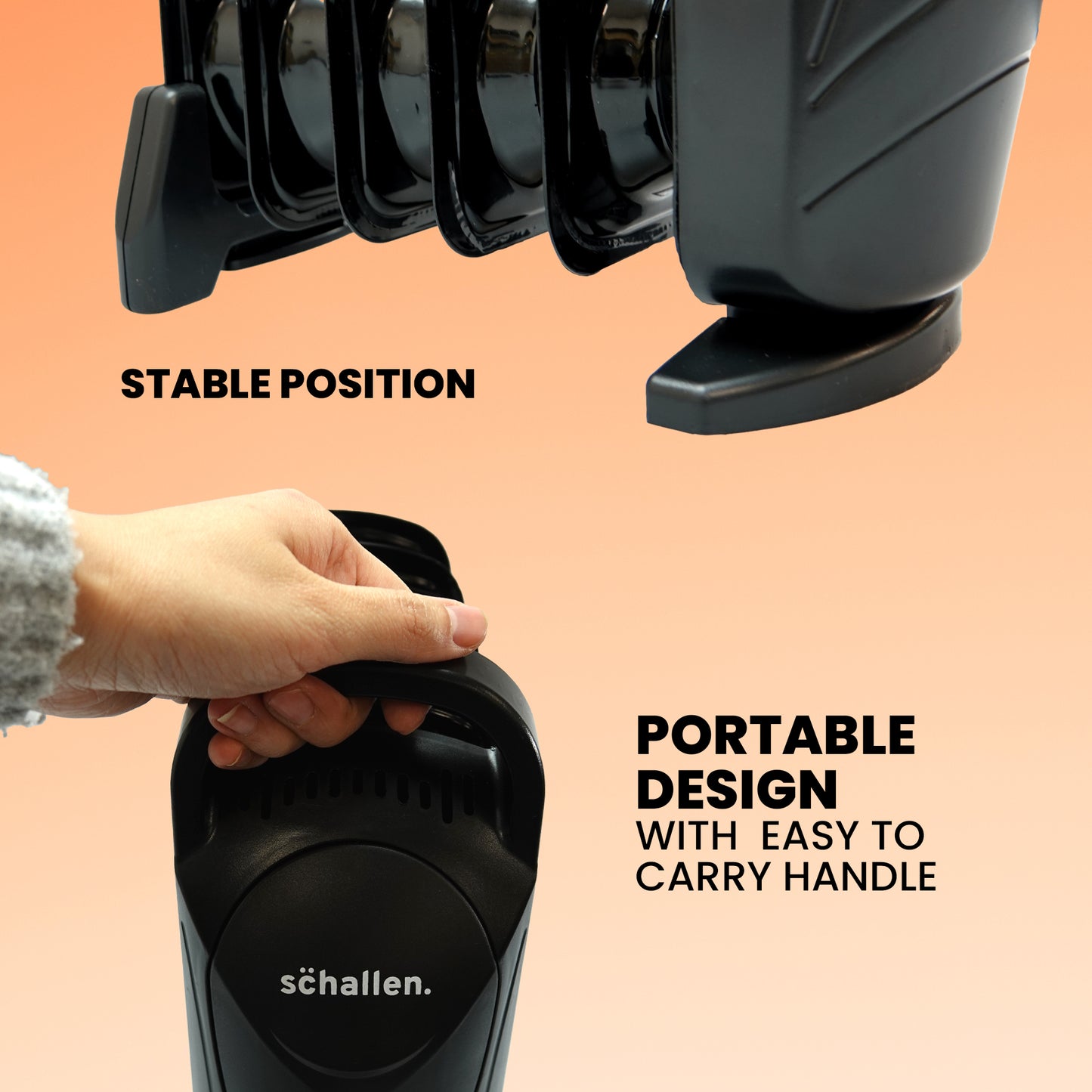 Schallen Black 800W 6 Fin Mini Small Portable Electric Slim Oil Filled Radiator Heater