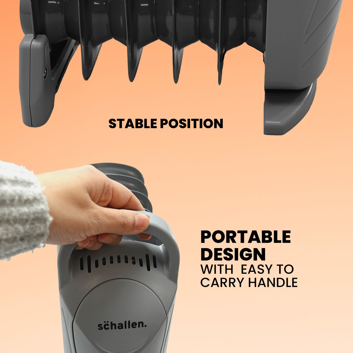 Schallen Grey 800W 6 Fin Mini Small Portable Electric Slim Oil Filled Radiator Heater