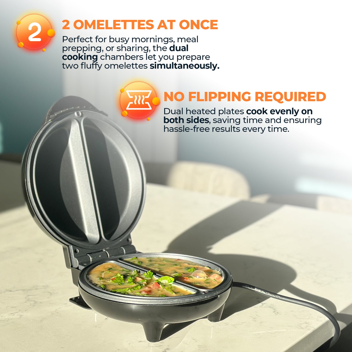 Schallen 750W Electric Deep Fill Omelette Maker Egg Cooking Machine Non-Stick Dual Plate with Easy Clean Marble Coating & Adjustable Temperature Control