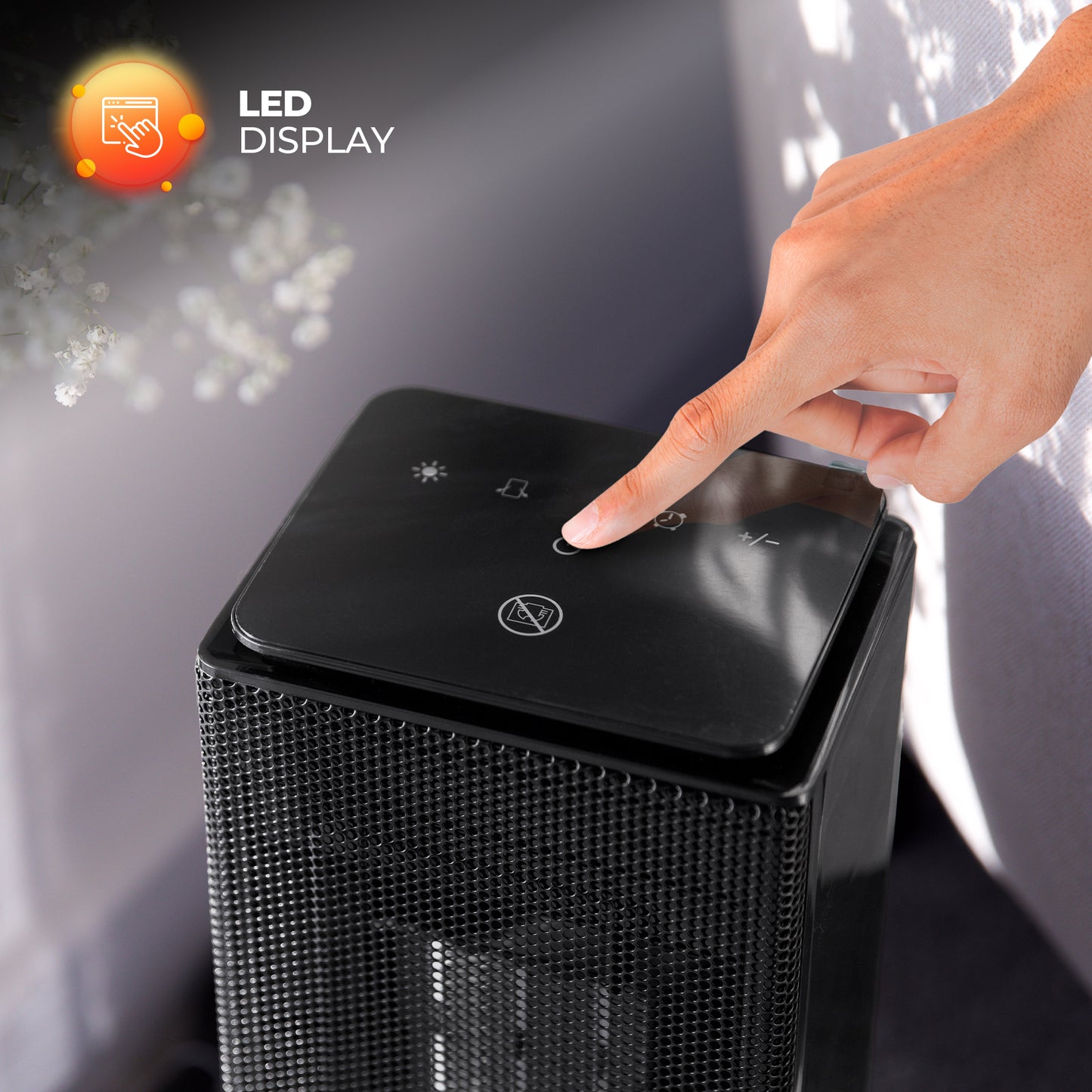 Schallen Floor Standing PTC Ceramic Heater Warm and Cool Air Fan with 24 Hour Timer, Remote Control and LCD Display in Black