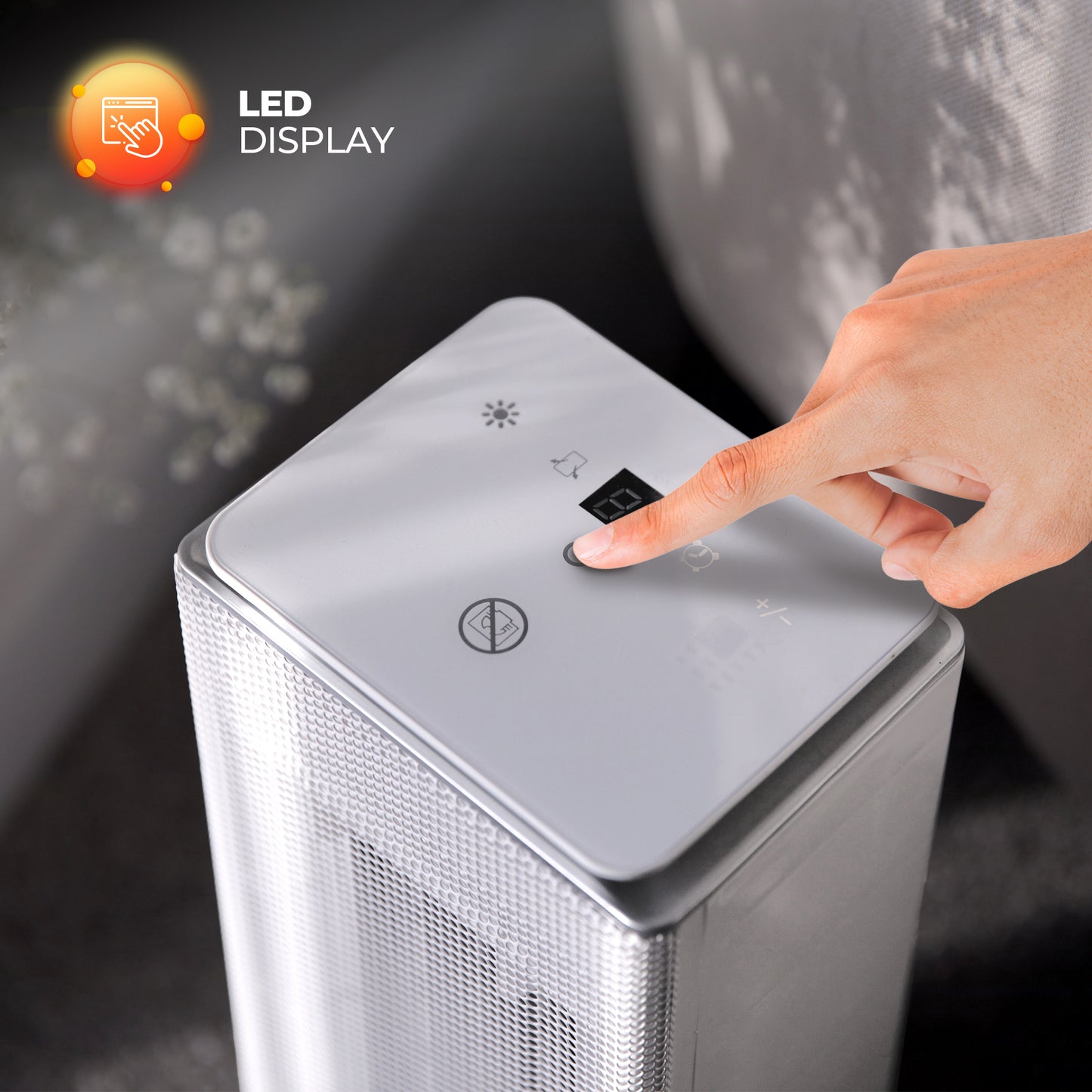 Schallen Floor Standing PTC Ceramic Heater Warm and Cool Air Fan with 24 Hour Timer, Remote Control and LCD Display in White