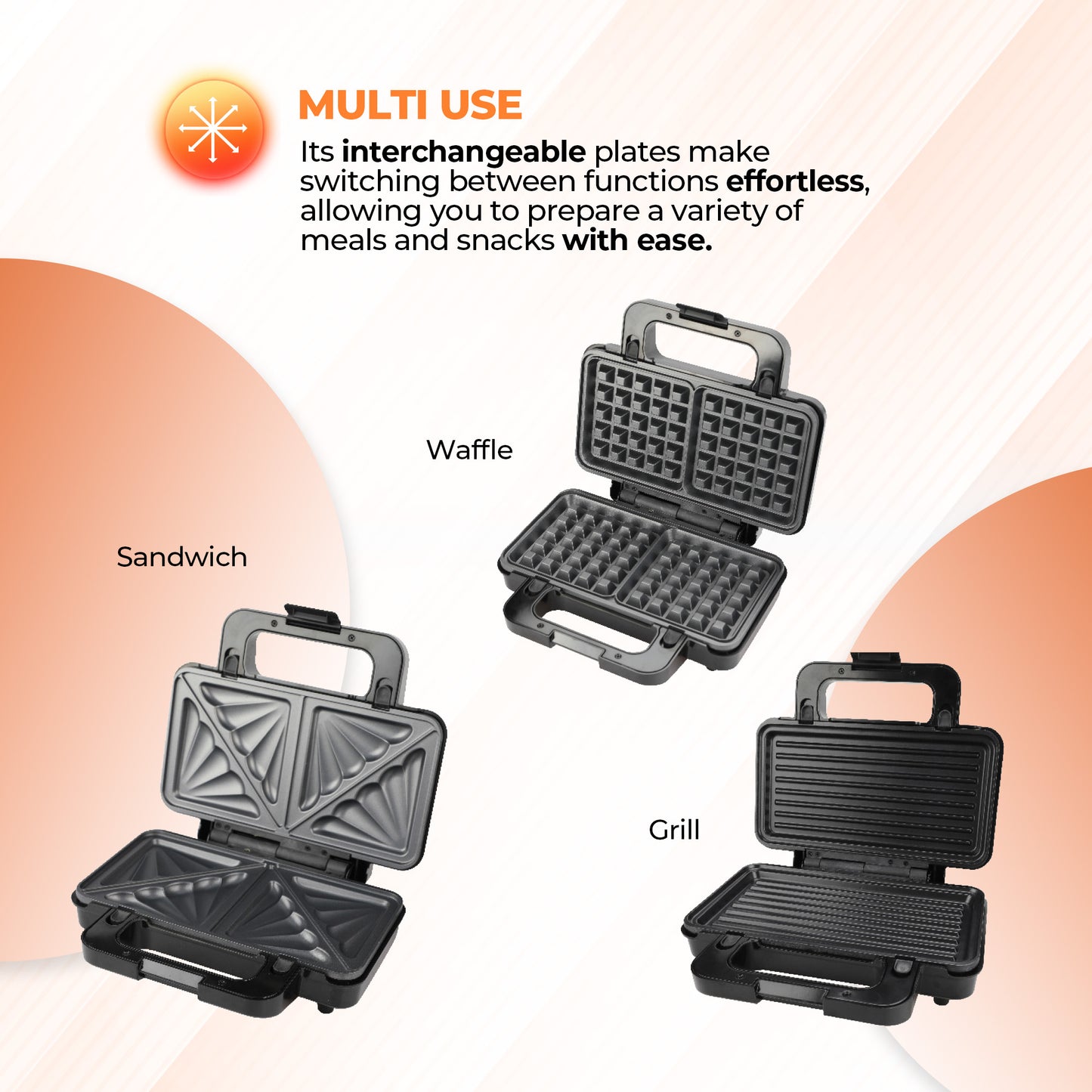 Schallen Electric All in 1 Multi Grill Grilling Machine, Sandwhich, Toastie & Waffle Maker Machine - Includes 4 Removable Large None Stick Cooking Plates (Stainless Steel, Black & Silver)
