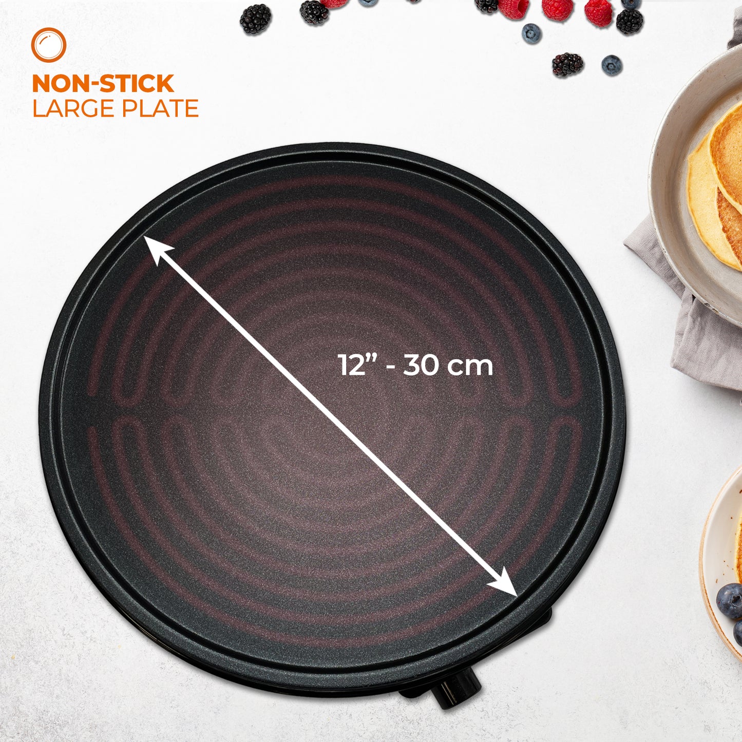 Schallen Black 1000W 12" Electric Traditional Pancake & Crepe Maker Machine Hot Plate & Utensils